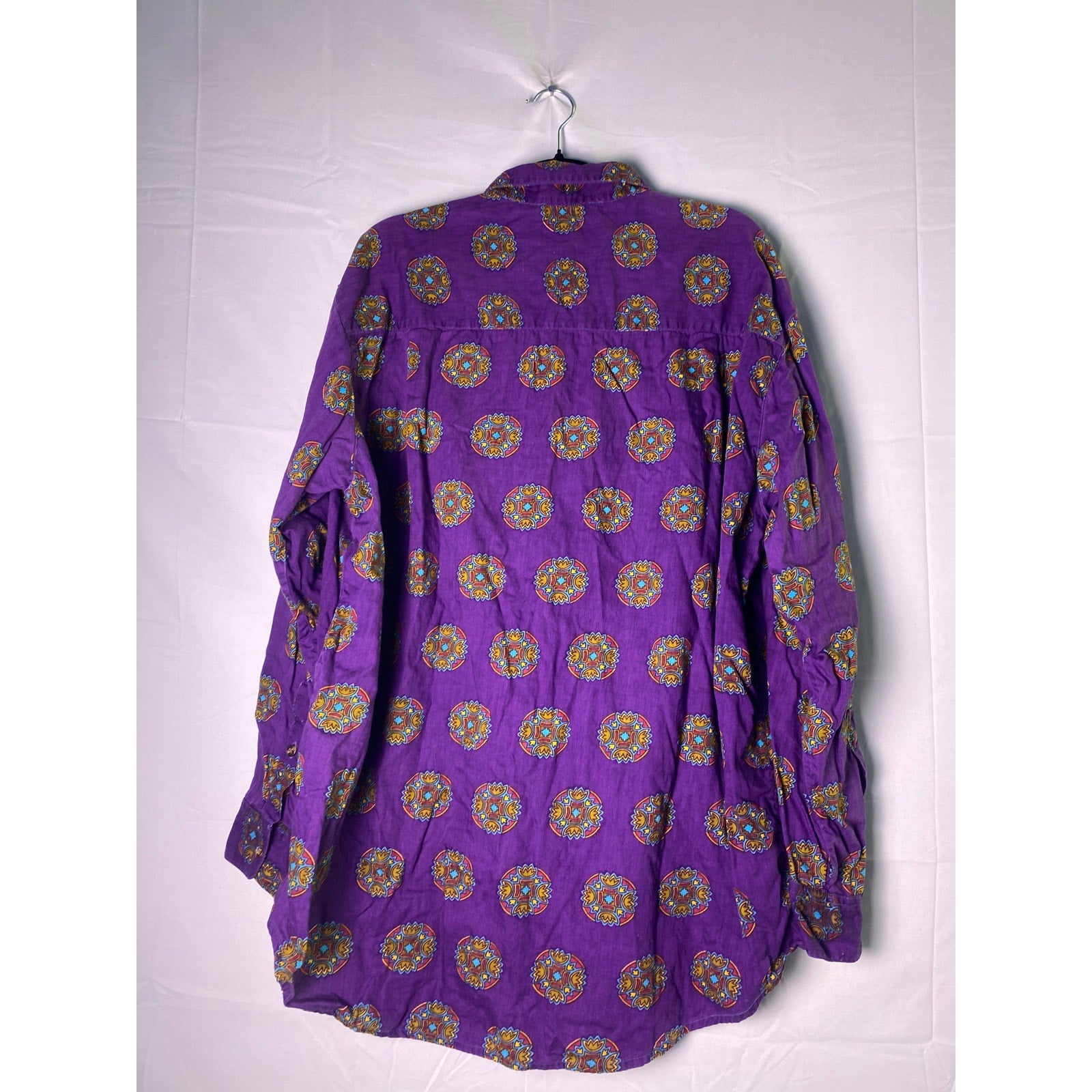 Vintage Cotton Row 100% Cotton Purple Floral Mandala Pattern Button Down Men 3X