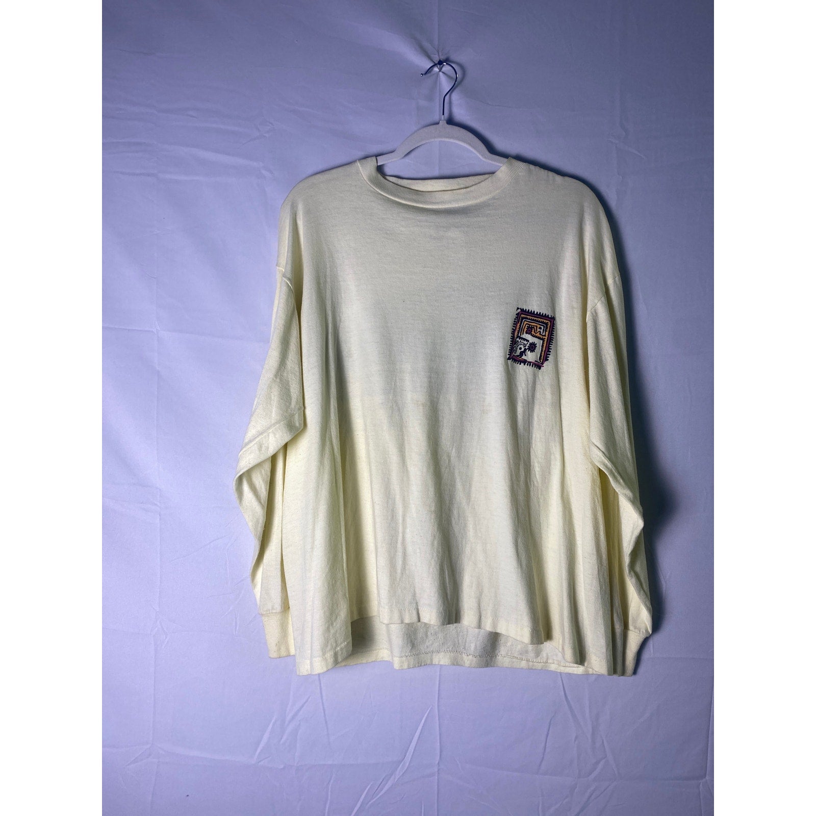 Ocean Pacific Surfing Style Print Ivory Long Sleeve Shirt Men's Size XL