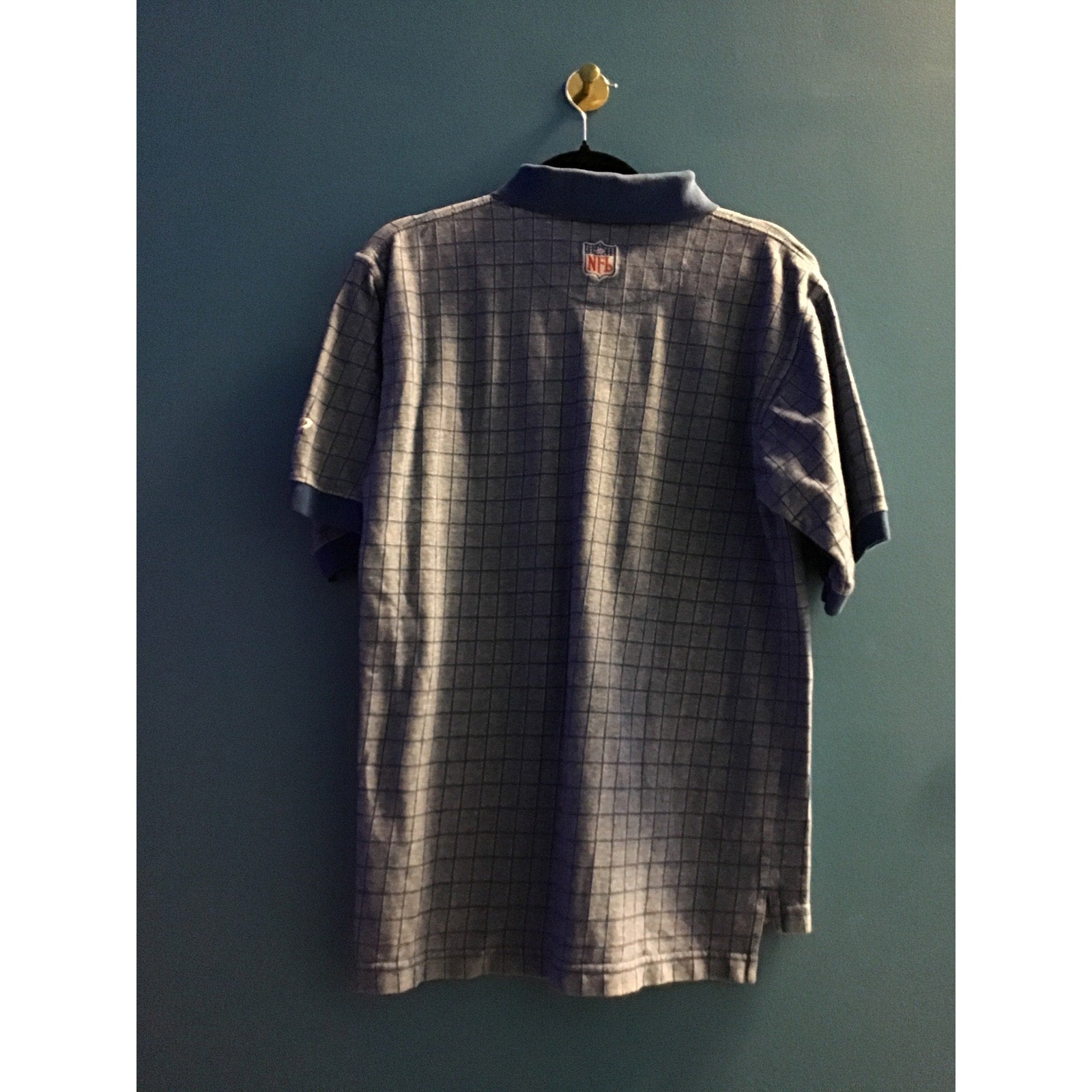 Pro Line Indianapolis Colts Logo Blue Check Polo Shirt Short Sleeve Men's Medium