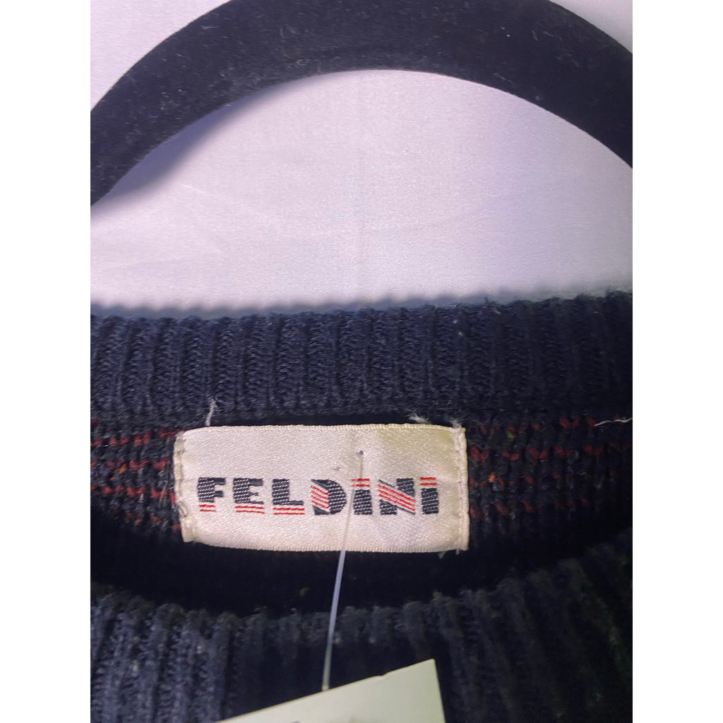 Vintage Feldini Black Geometric Knit Sweater Multicolor Pullover Unisex Size XL