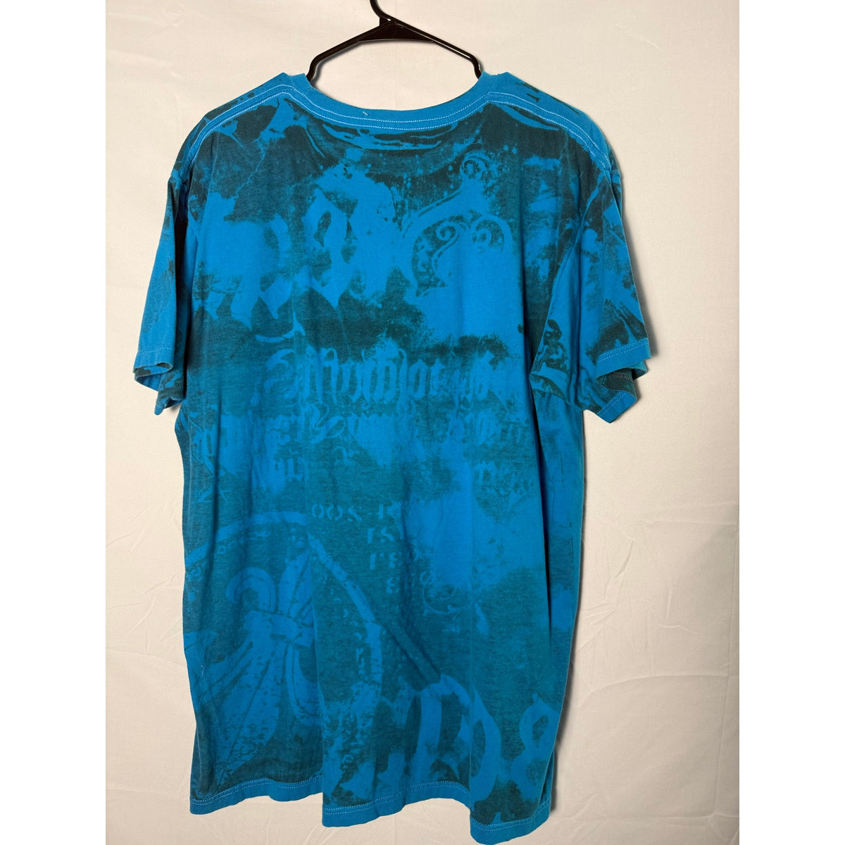 Helix Blue Black Allover Print shirt Cross Wing Grunge Cyber Y2K Men's Size XL