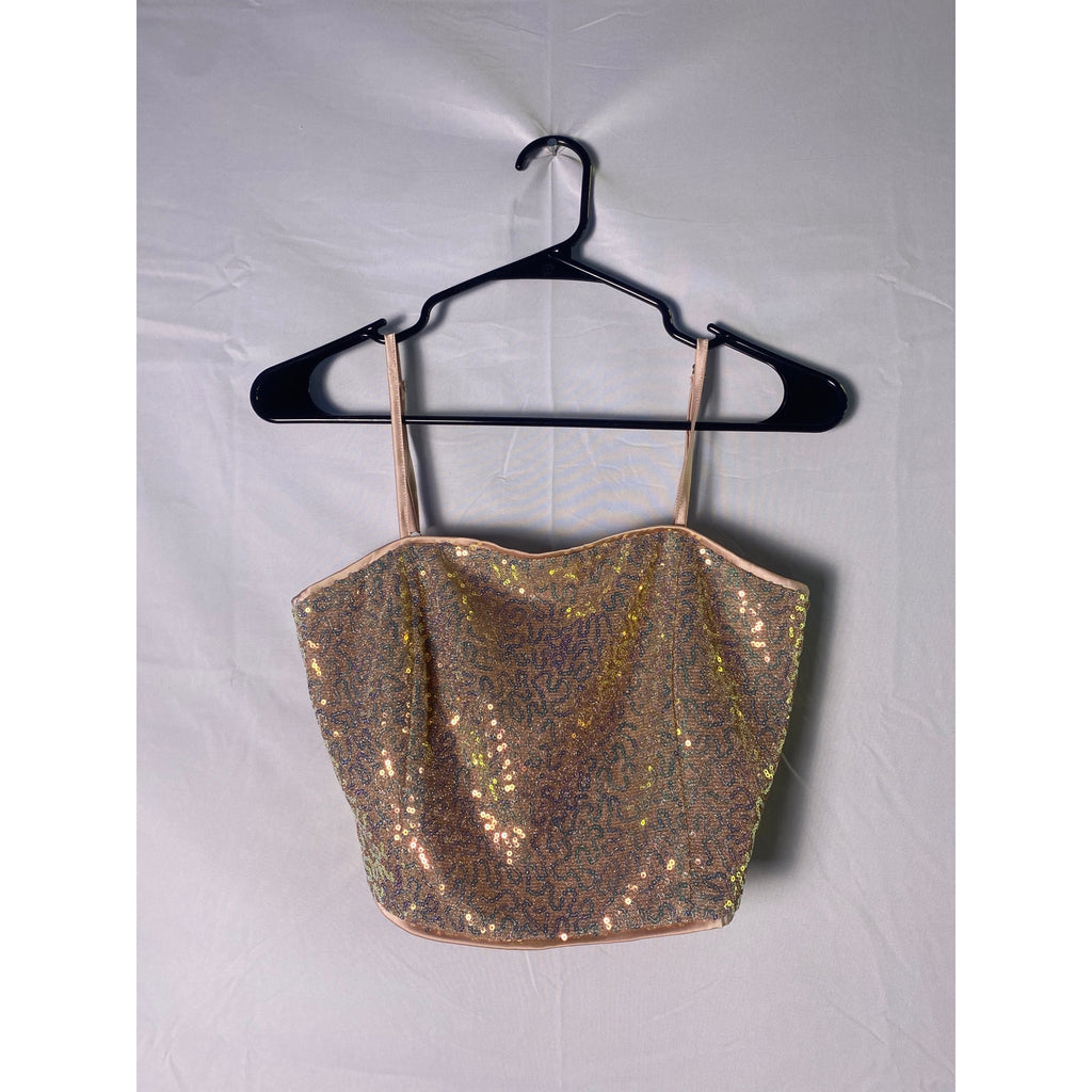 ODDY Pink Sequin Crop Tank Top Women's Size Small