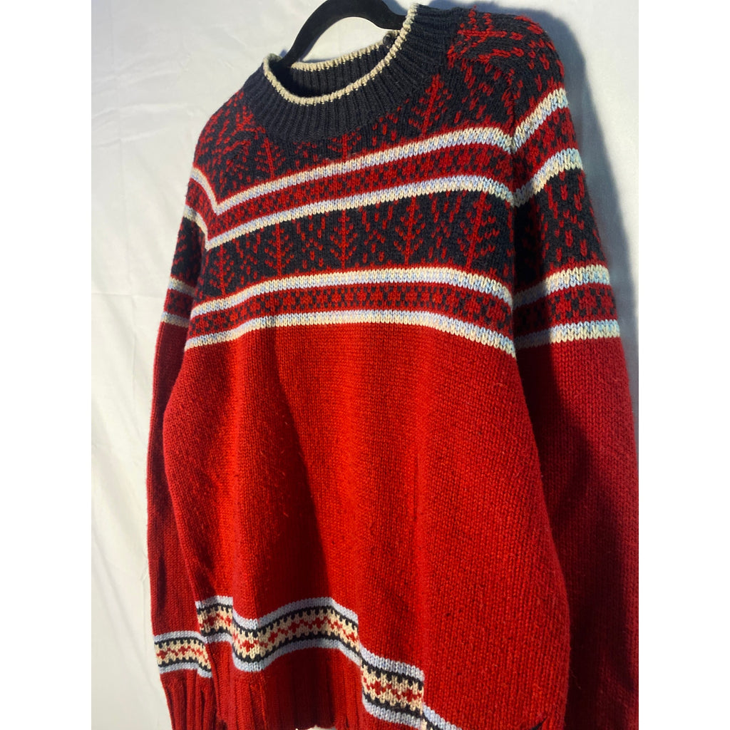 Nautica Red Navy Crewneck Pullover Wool Blend Knit Fair Isle Sweater Mens Large&nbsp;