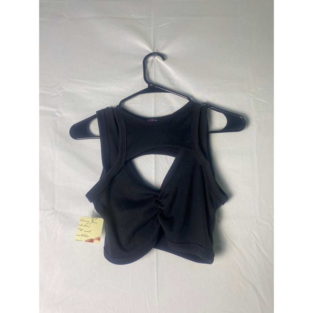 Urban Outfitters Black Cold Shoulder Cut-Out Knit Crop Top Women's Size Medium