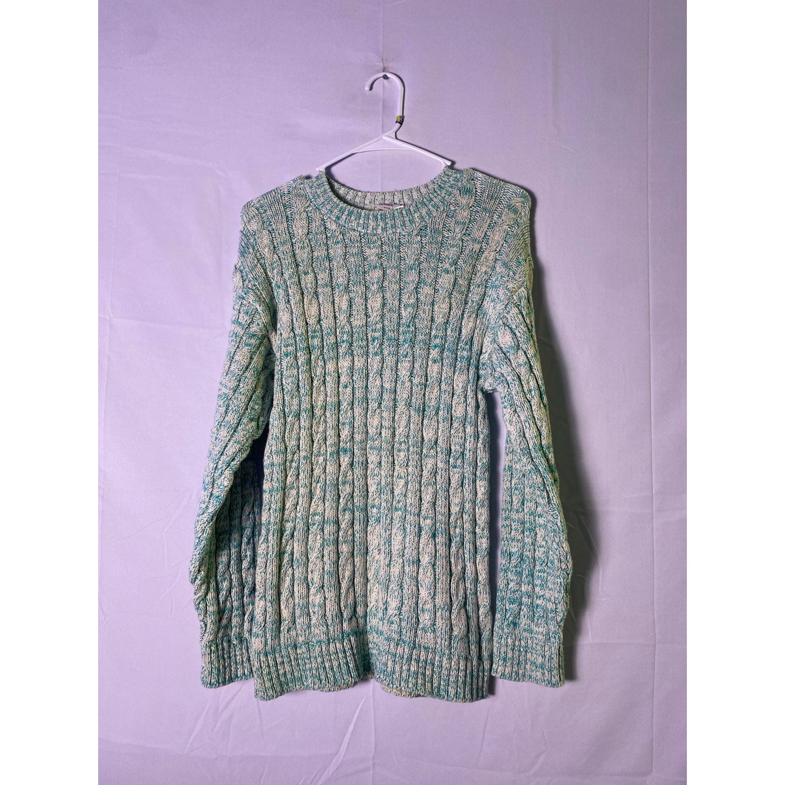 Vintage Lisa D’ White Green Cable-Knit Pullover Sweater Women's Size S/M