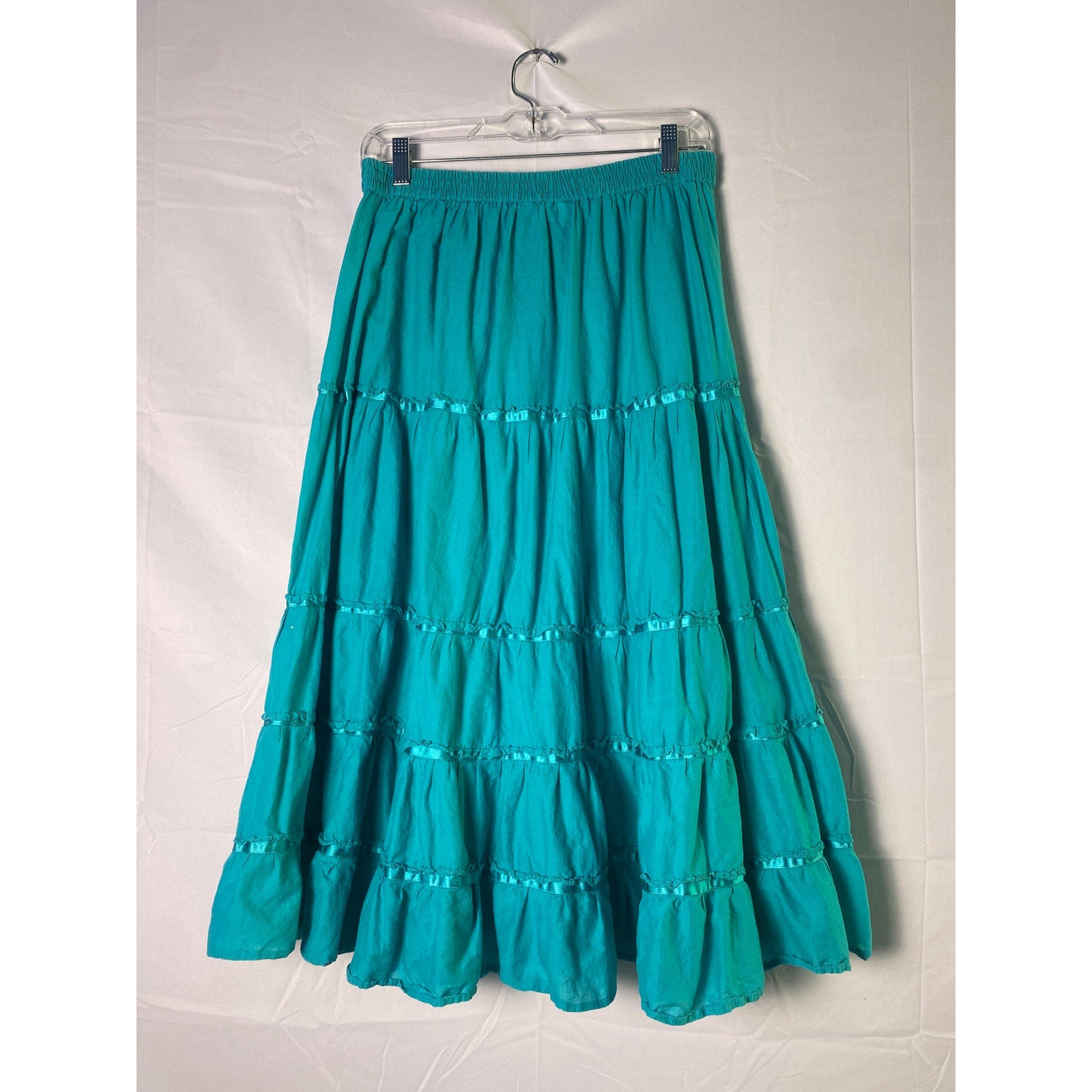 White Stag Teal Bay Tiered Pleated Midi Skirt Pull On Women's Size Medium