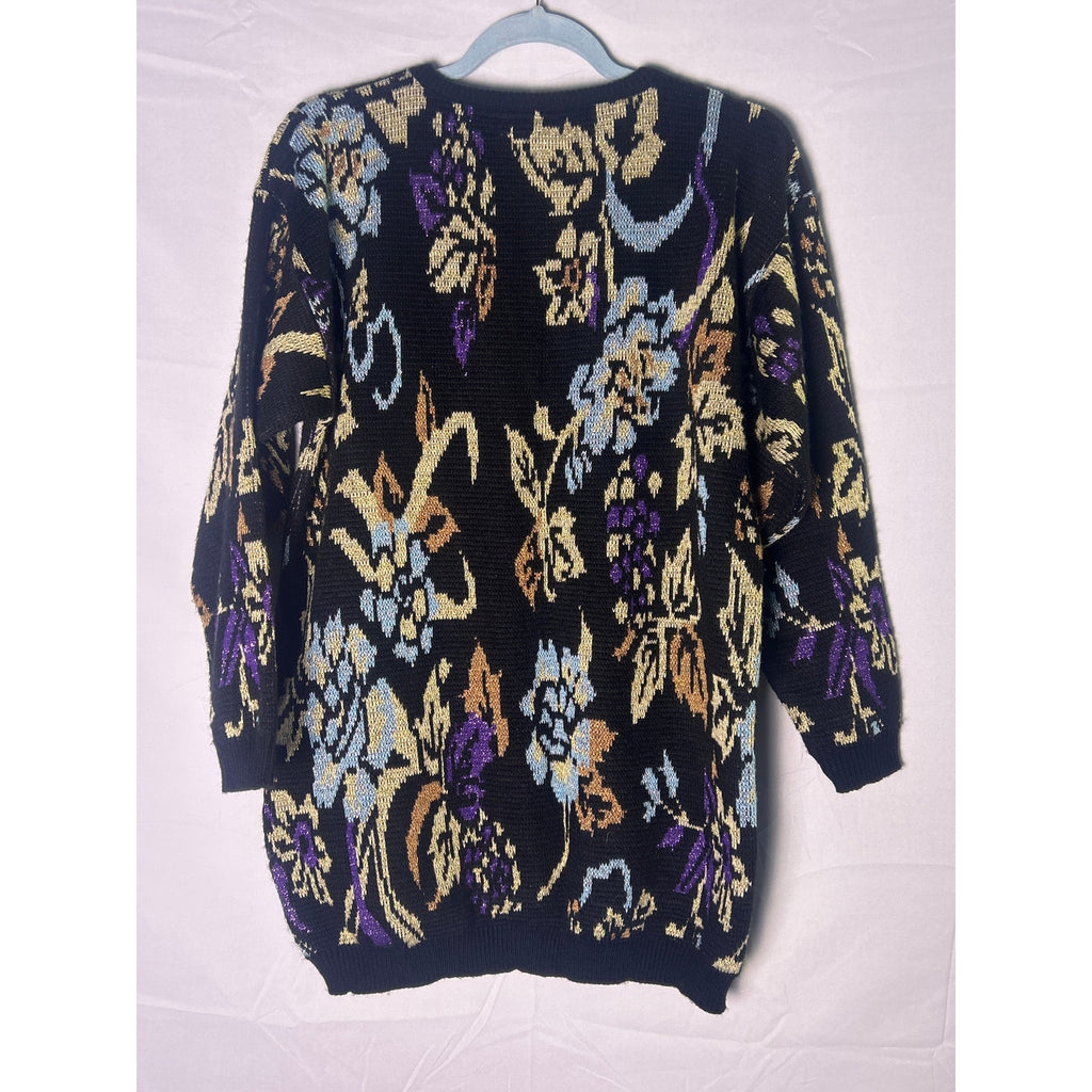 80's Avon Crew Neck Knit Black Multi Pullover Sweater Women's Size Medium