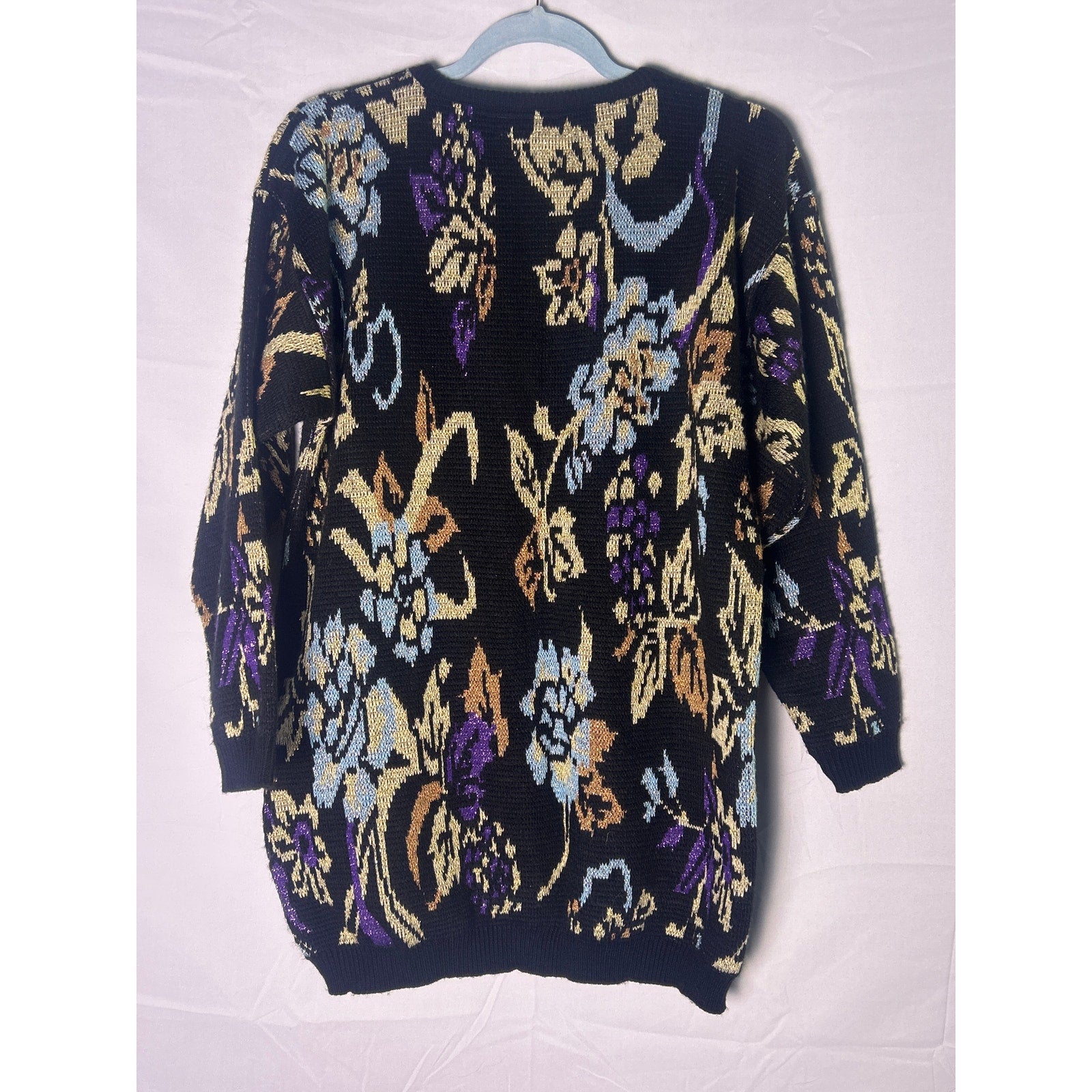 80's Avon Crew Neck Knit Black Multi Pullover Sweater Women's Size Medium