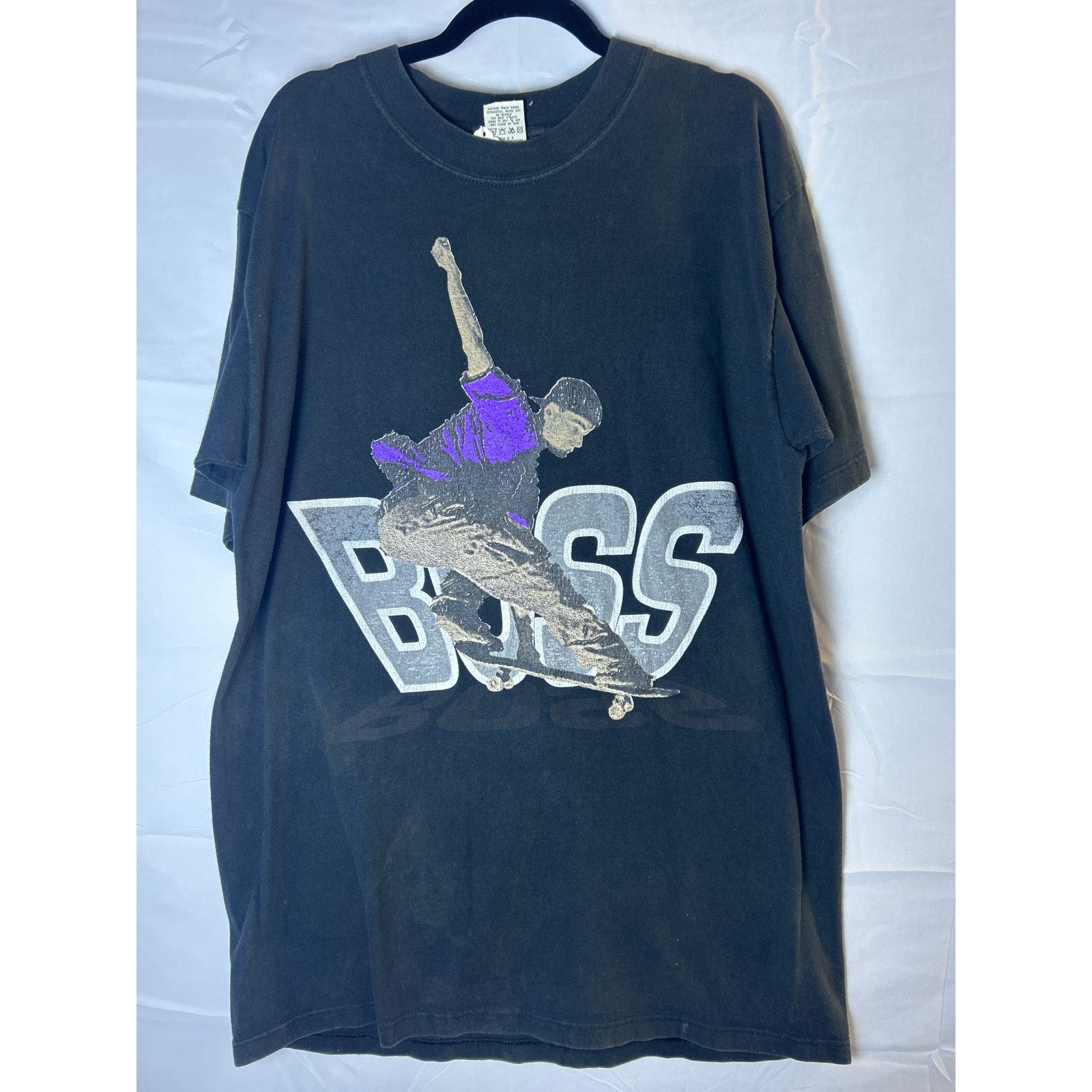 Boss Skater Logo Print Black T-shirt Crew Neck Men's Size XL