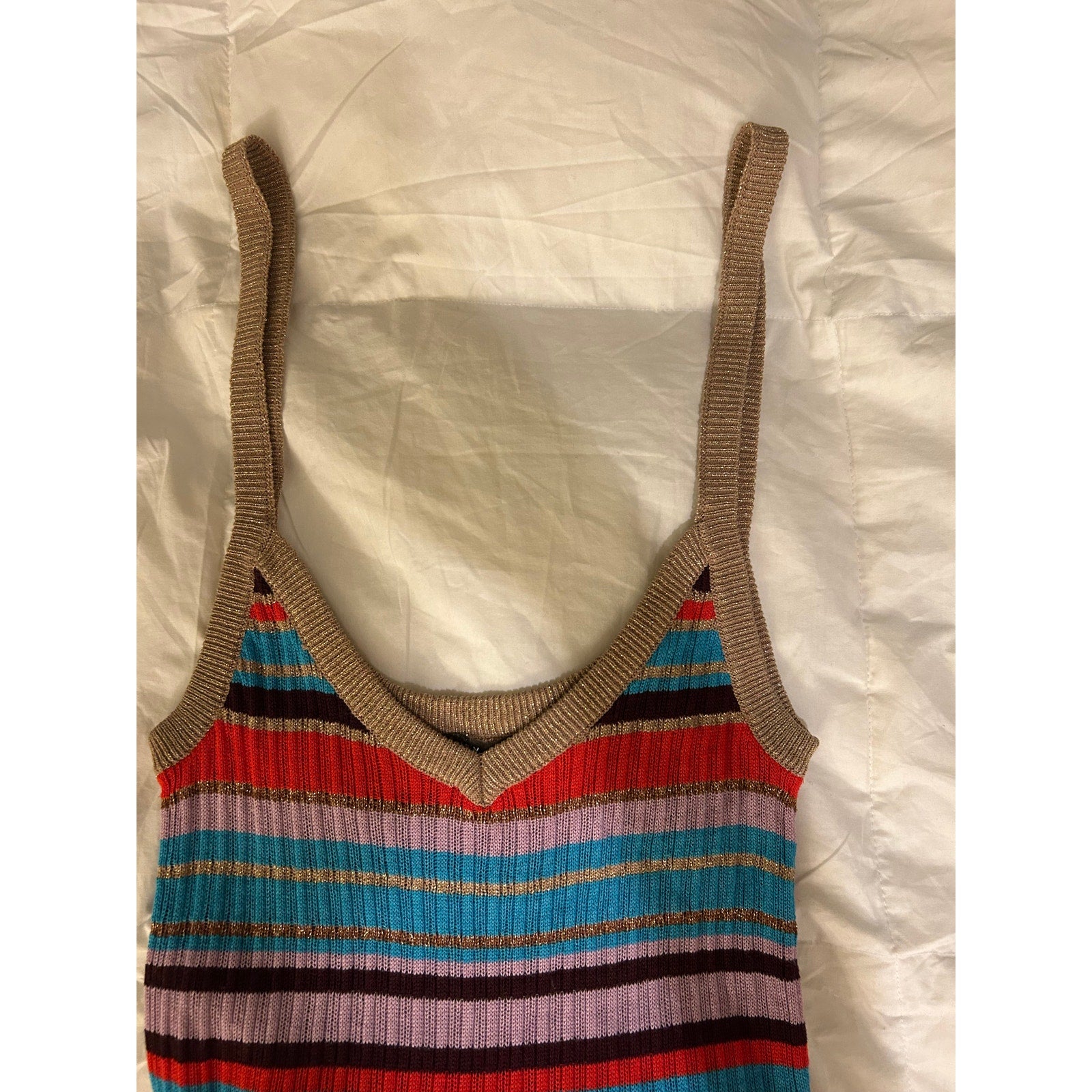 Vintage Honey Punch Multicolor Striped V-neck Knit Cami Top Women's Size Medium