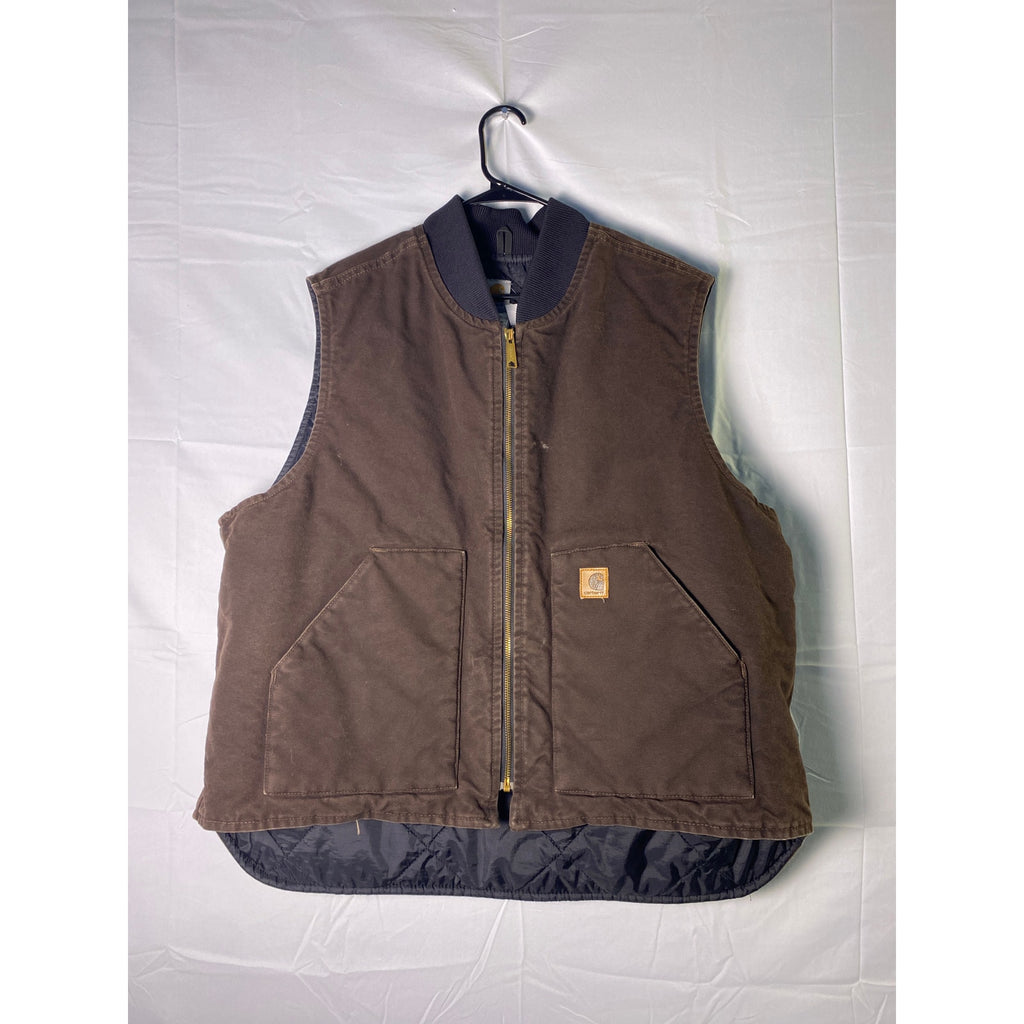 Carhartt Brown Quilt Lined Full Zip Vest Sandstone Jacket Pockets Men's Size 2XL