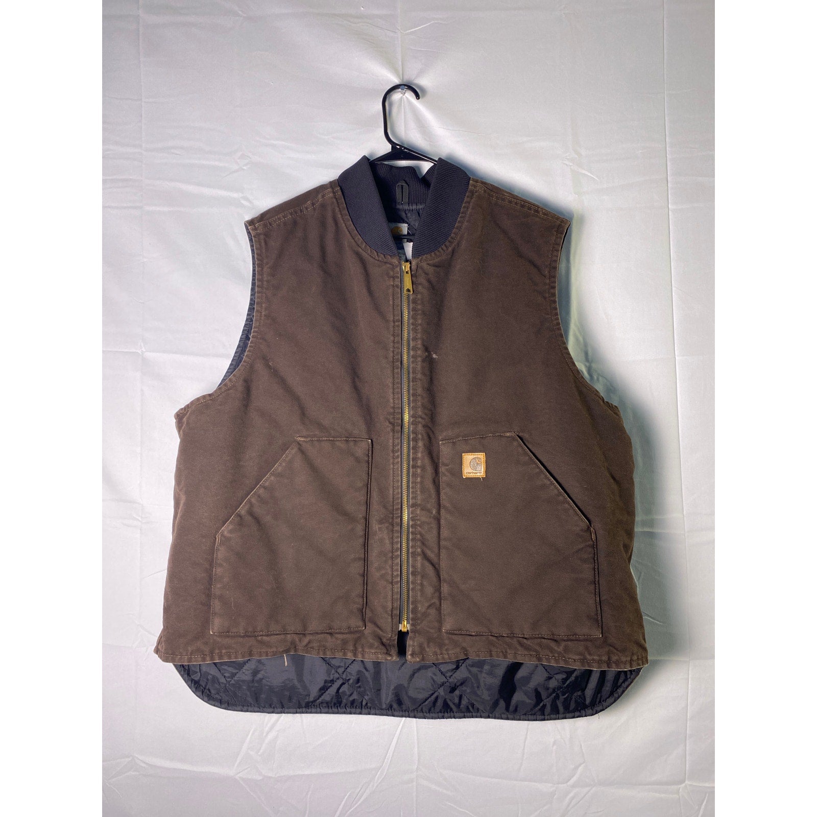 Carhartt Brown Quilt Lined Full Zip Vest Sandstone Jacket Pockets Men's Size 2XL