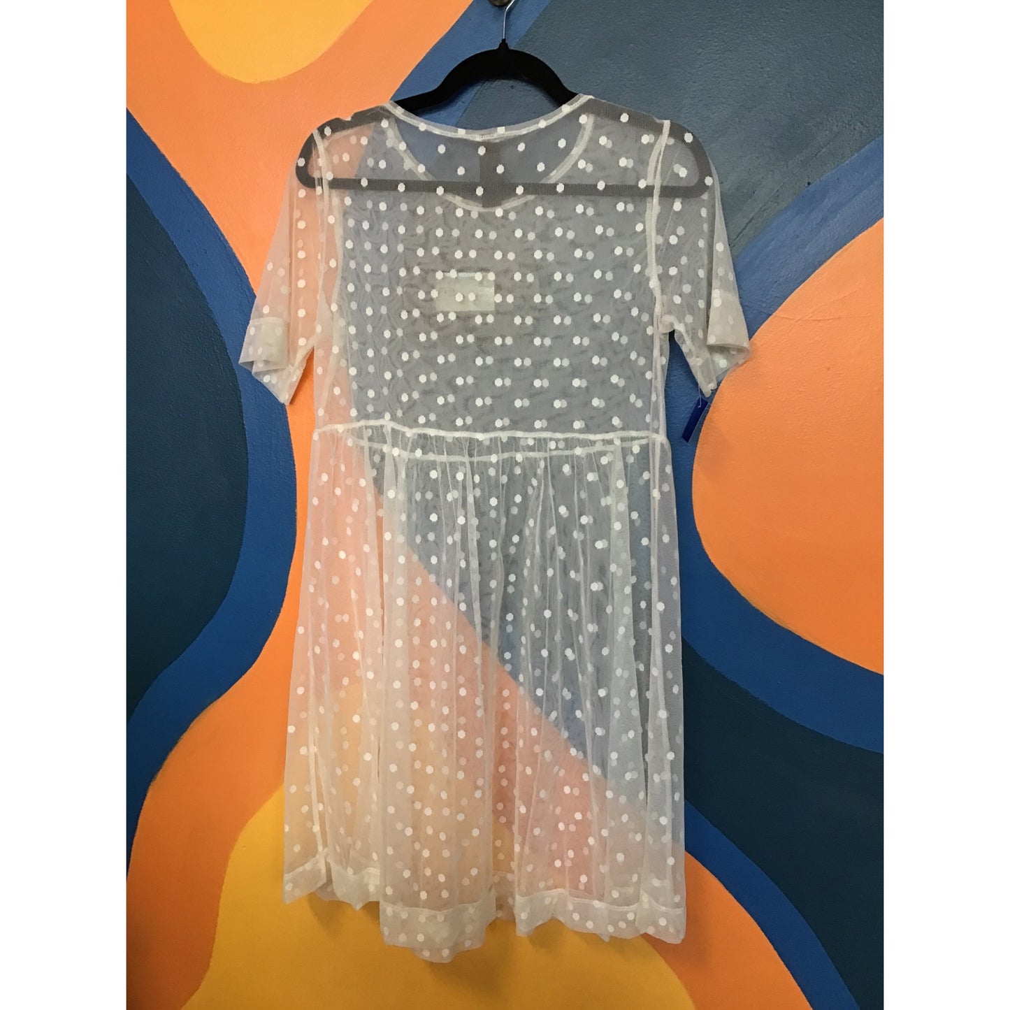 Agnes & Dora Short Mesh Babydoll Dress Ivory Polka Dot Women's Size Small