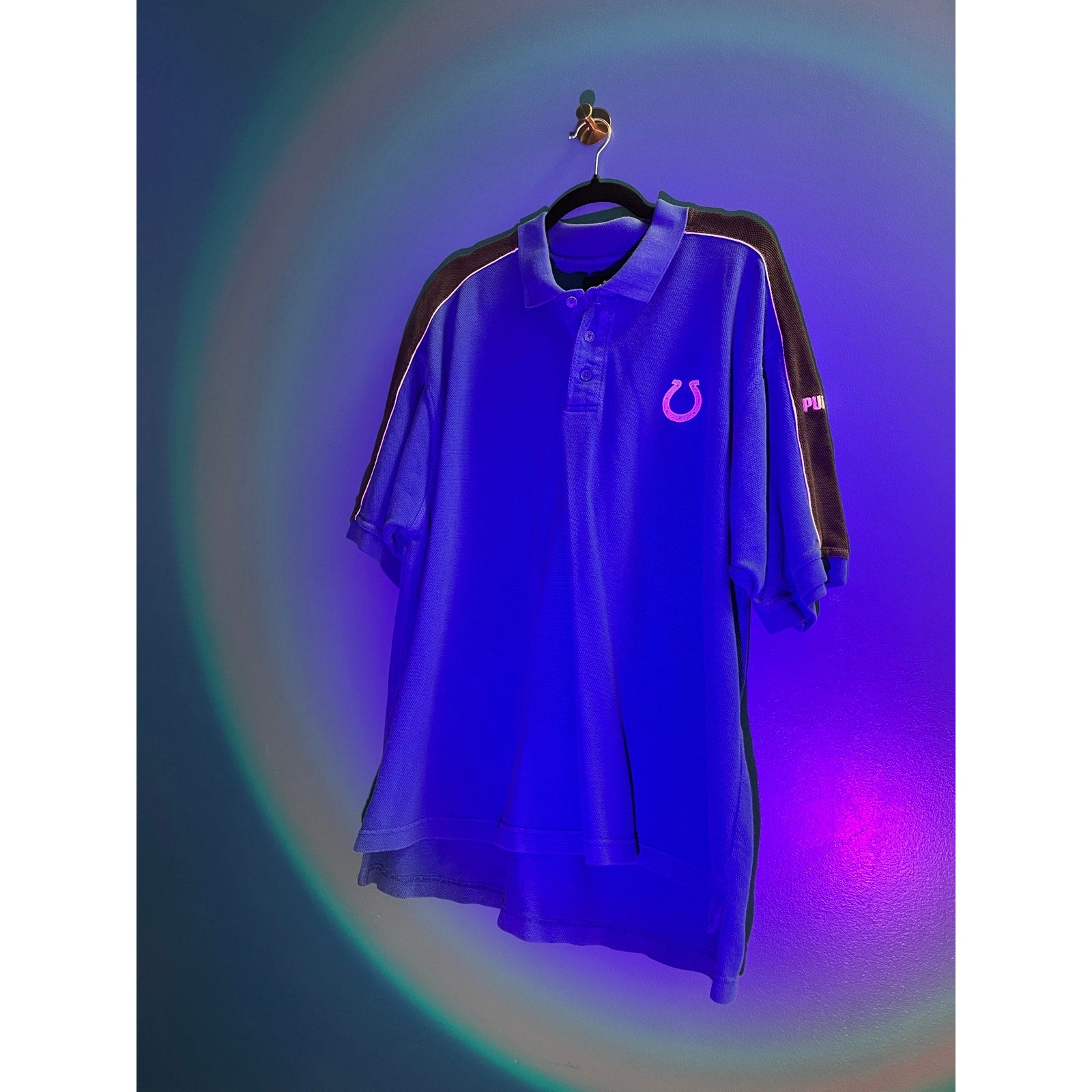 Puma Colts Logo Short Sleeve Polo Shirt Blue Black Men's Size XL