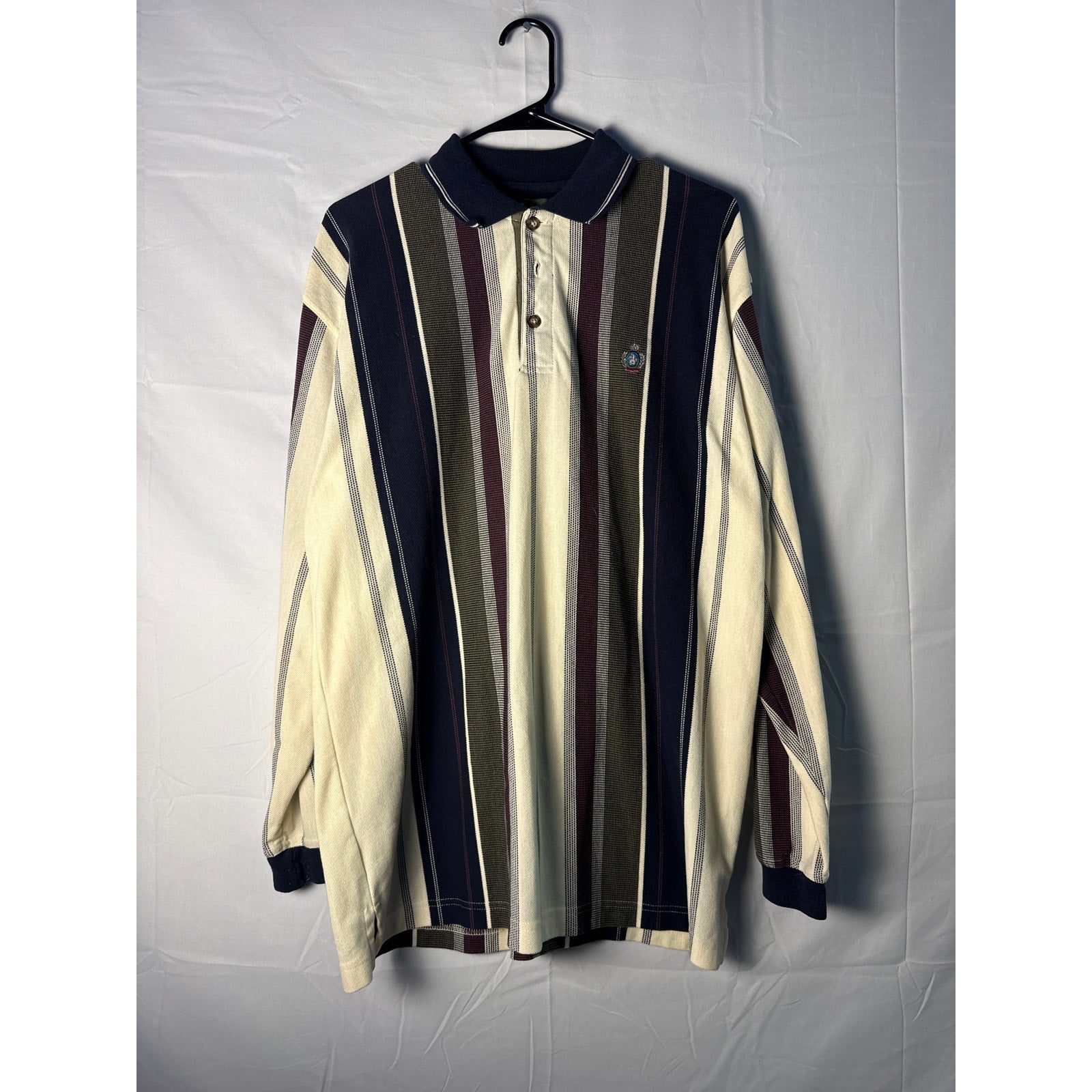 Knights of Round Table Multi Striped Polo-Rugby Shirt Long Sleeve Men's Large