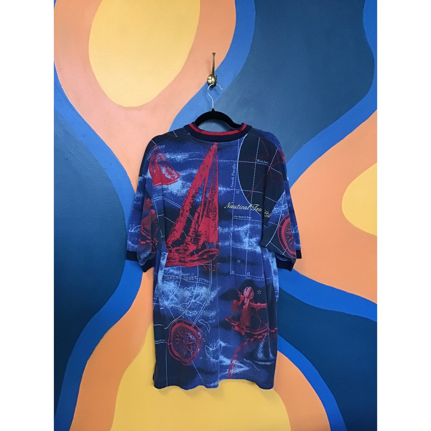 Cotton Traders Nautical Team Allover Print Short Sleeve Polo Shirt Men's XL