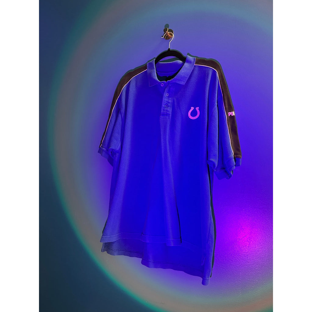 Puma Colts Logo Short Sleeve Polo Shirt Blue Black Men's Size XL