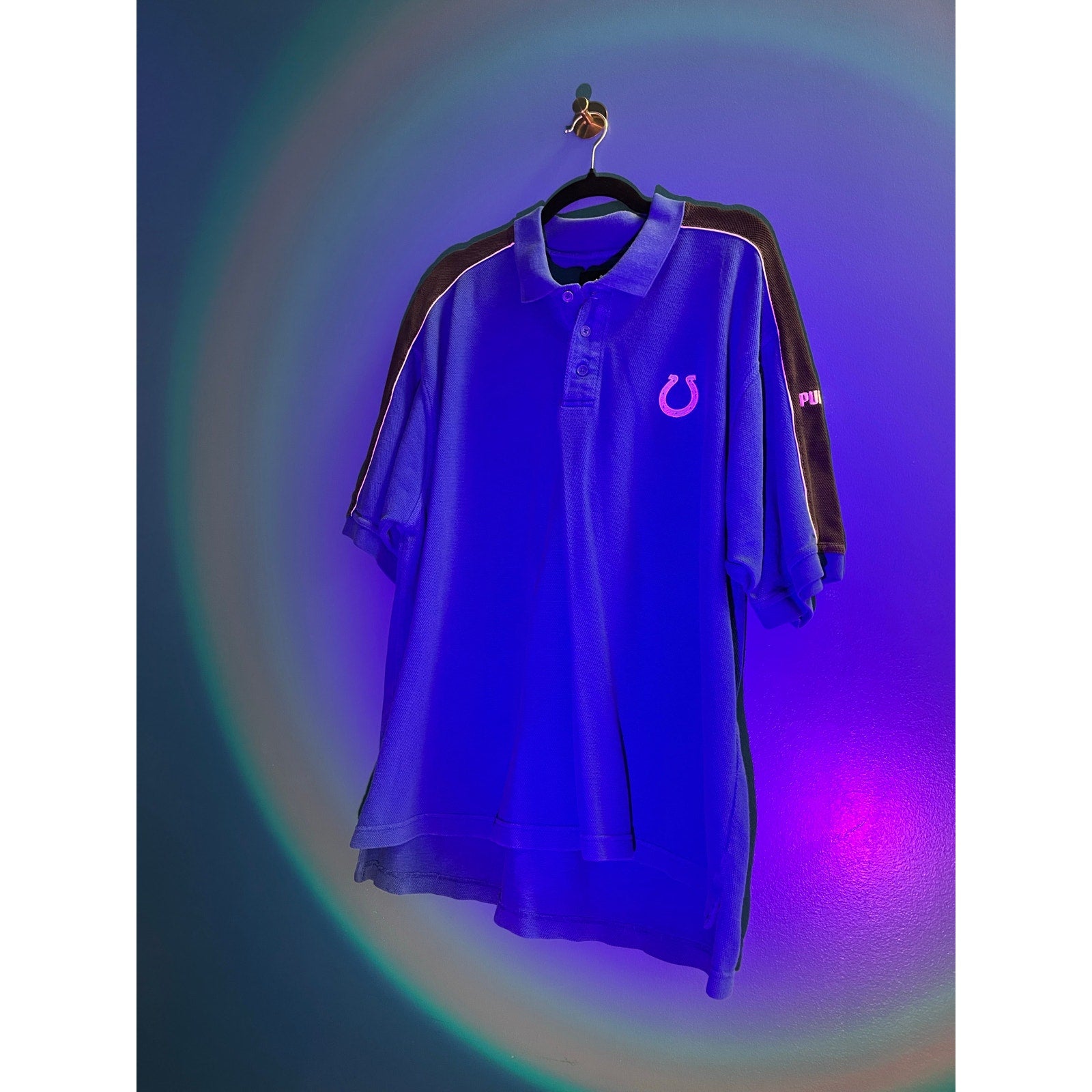 Puma Colts Logo Short Sleeve Polo Shirt Blue Black Men's Size XL