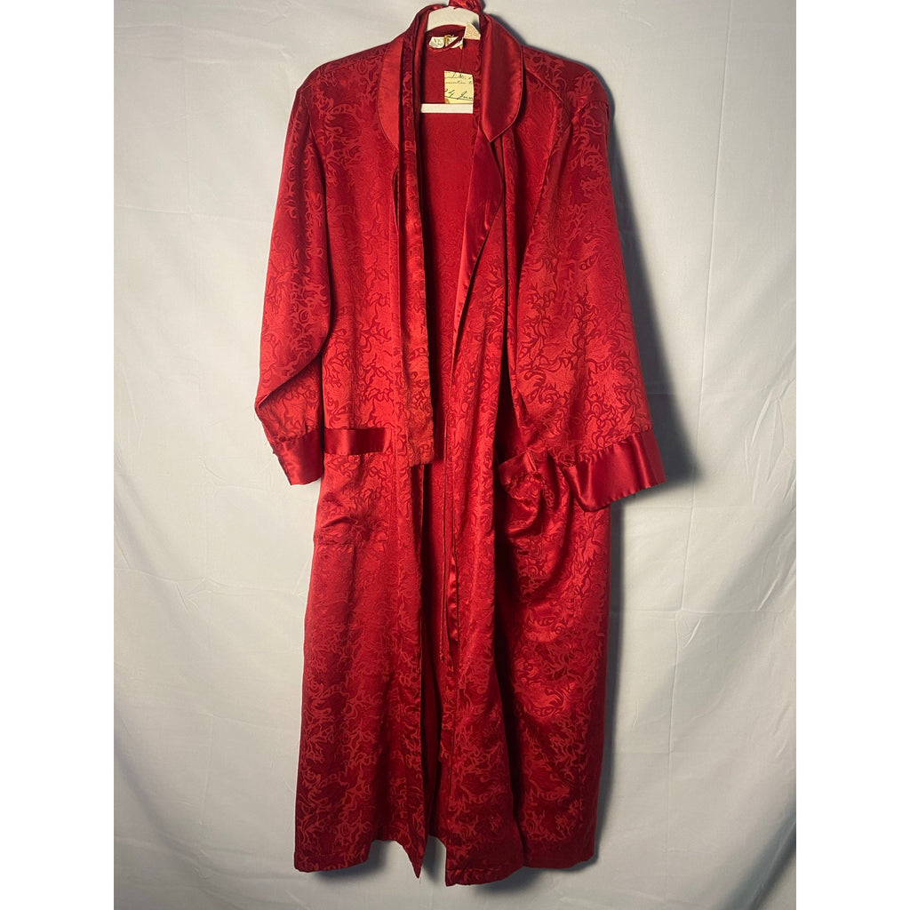 Vintage 80s Victoria's Secret Gold Label Red Silky Satin Robe w/ Belt Small
