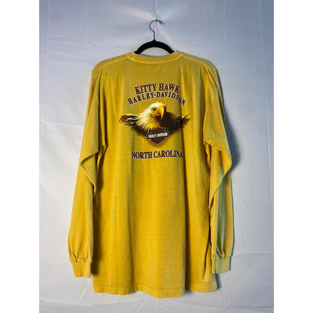 Vintage Harley Davidson Kitty Hawk North Carolina Long Sleeve Yellow Shirt Large
