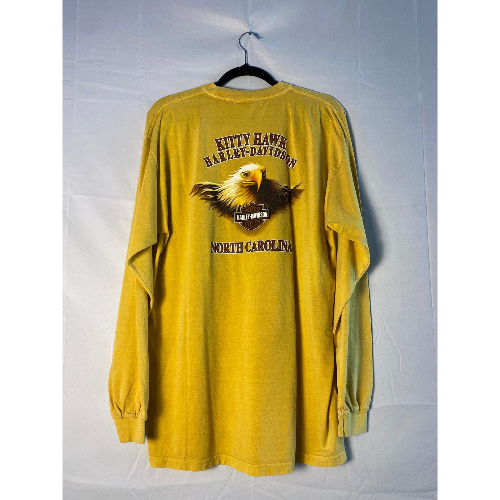 Vintage Harley Davidson Kitty Hawk North Carolina Long Sleeve Yellow Shirt Large