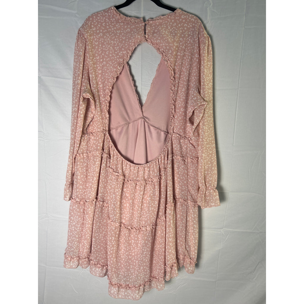 Rue21 Backless Pink Printed Tiered Long Sleeve Surplice V-neck Babydoll Dress 4X