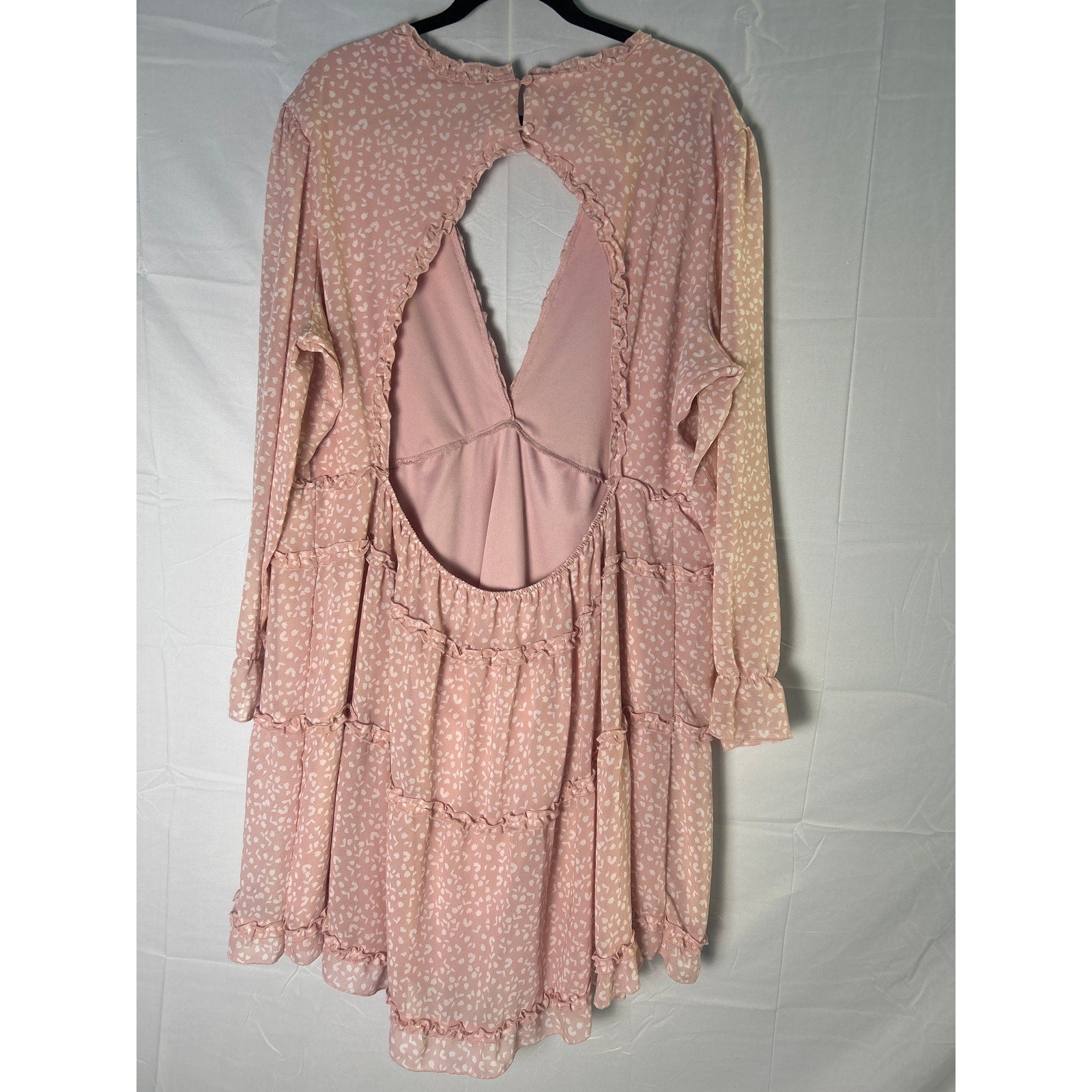 Rue21 Backless Pink Printed Tiered Long Sleeve Surplice V-neck Babydoll Dress 4X