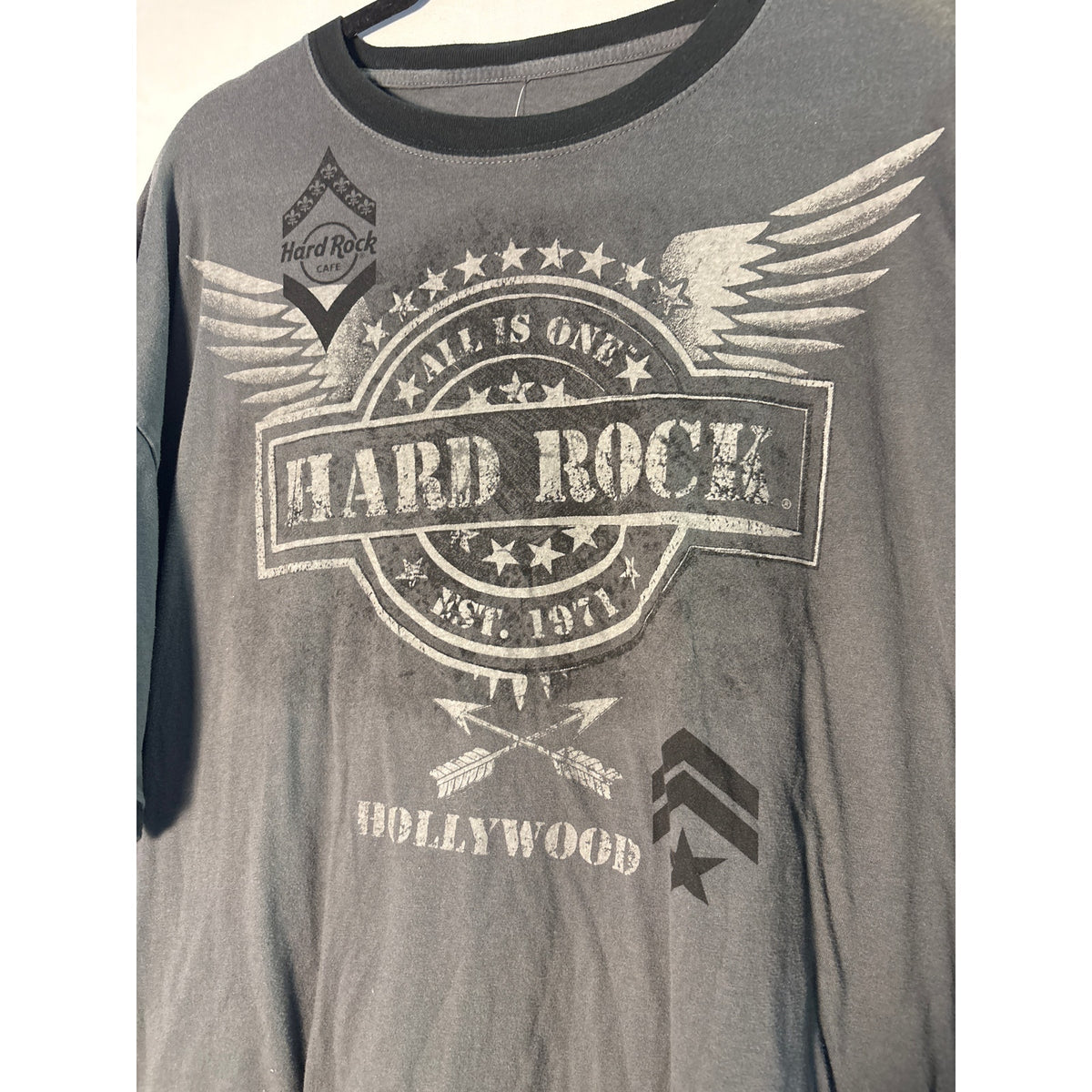 Hard Rock Cafe Hollywood EST. 1971 Graphic Print Gray Black Shirt Men's Size 2X