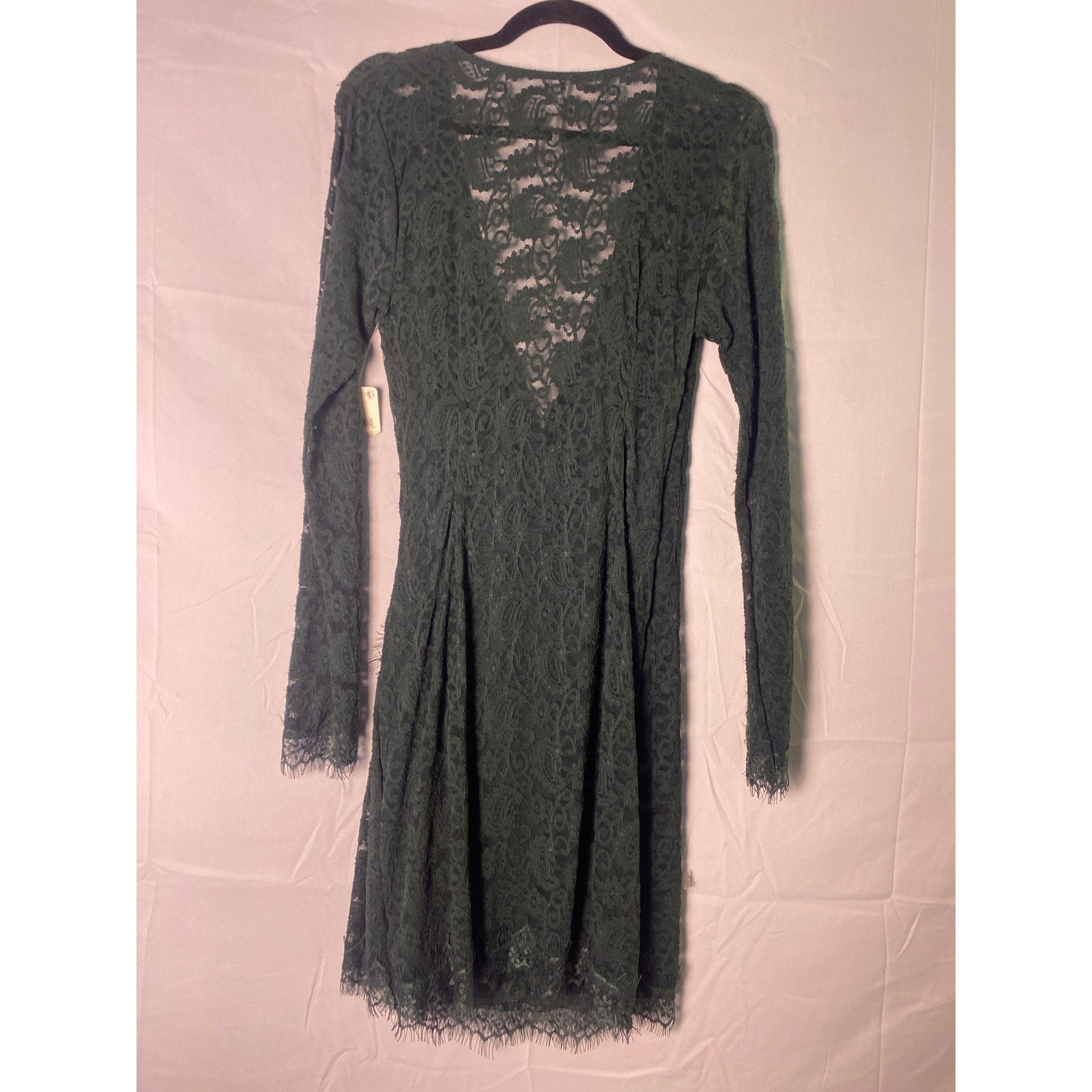 Free People Deep Green Stretch Lace Spruce Beaded Mini Short Dress Size Medium
