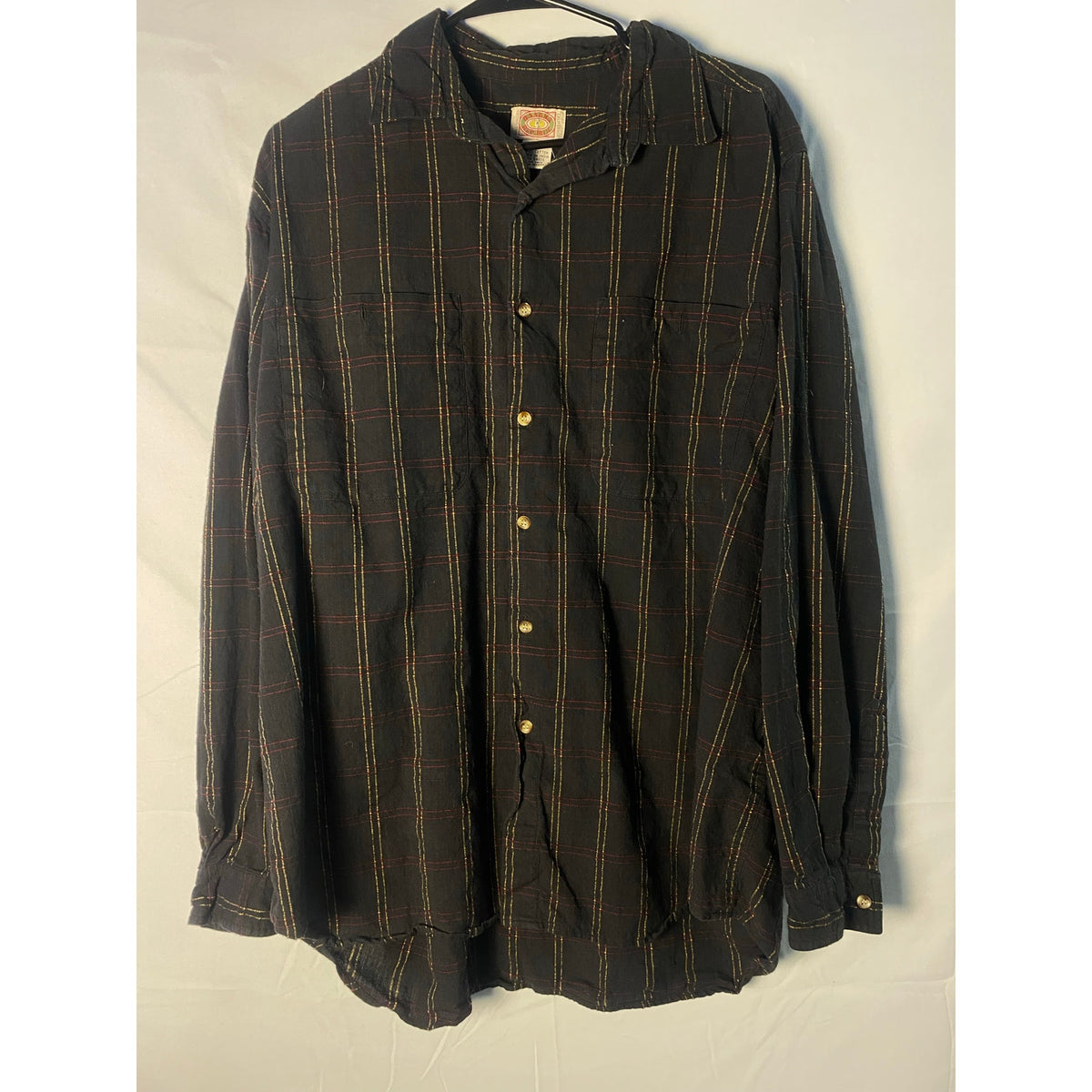 Vintage Banana Republic Black Plaid Button Up Shirt Long Sleeve Men's Large