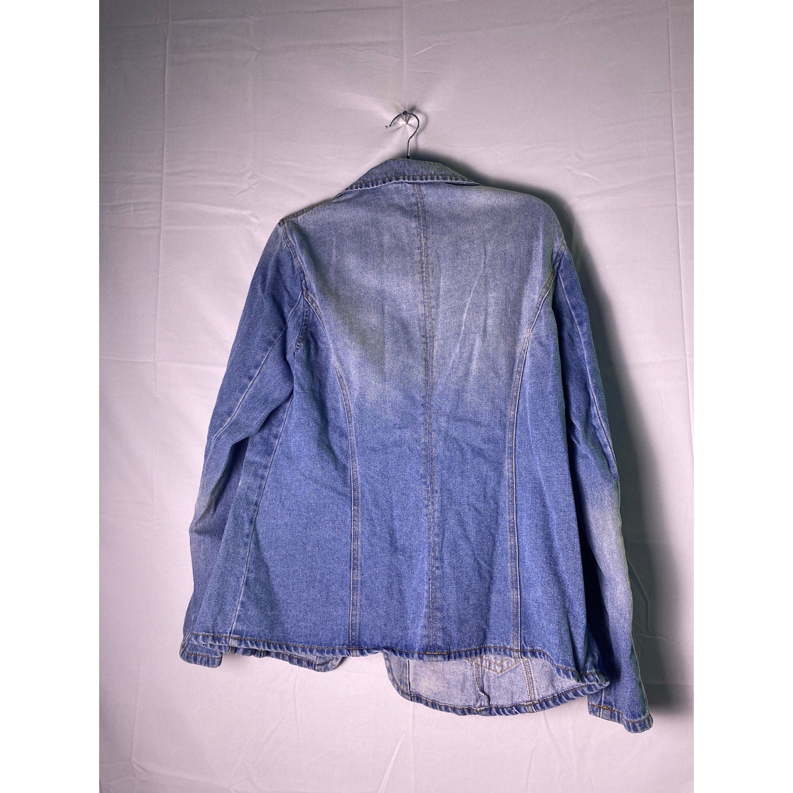 Vintage Together Blue Denim Rhinestone Button Blazer Jacket Women's Size 16