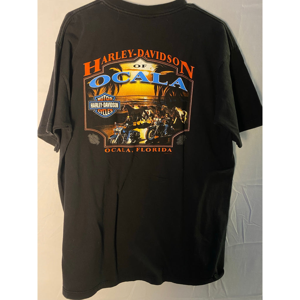 Harley Davidson Ocala, Florida Eagle Graphic Print Black Shirt Men's Size Large