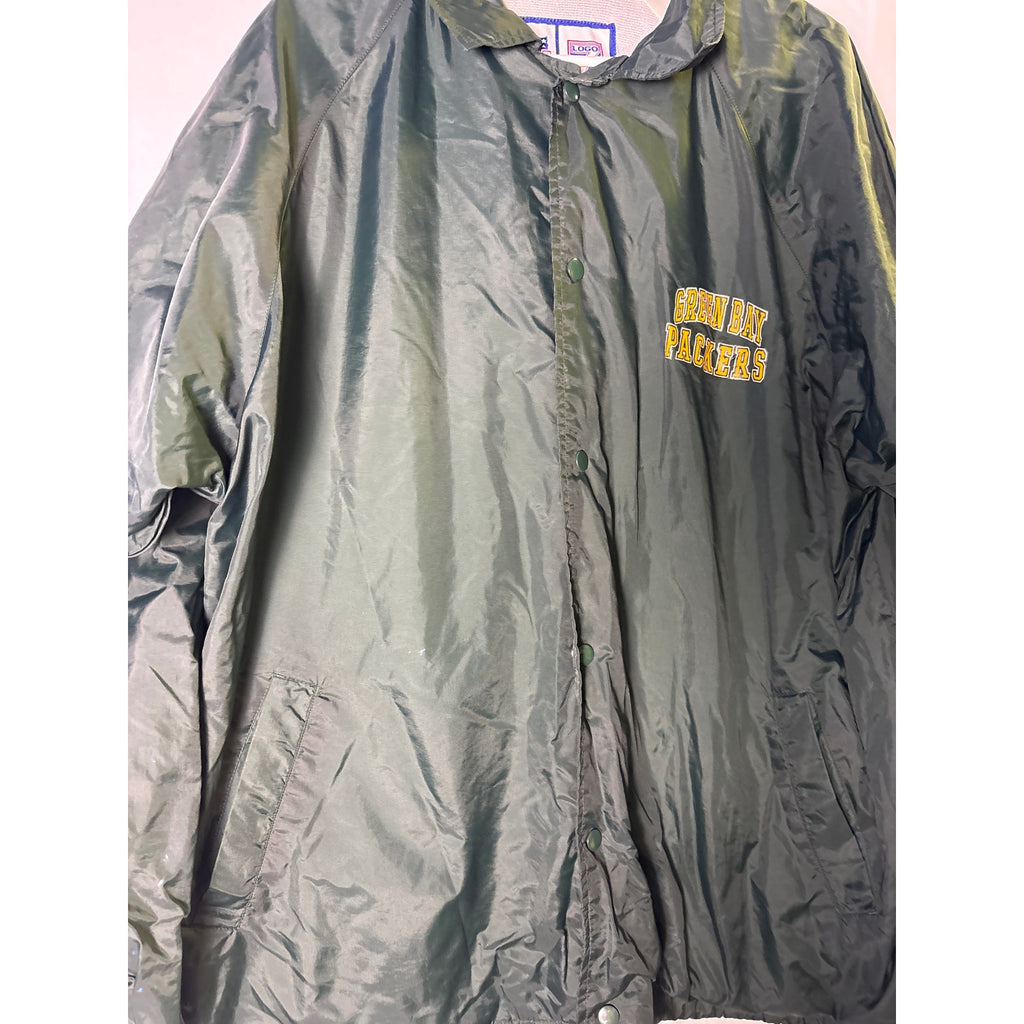 Vintage 90s Logo 7 Green Bay Packers Satin Jacket Button Snap Men's Size XL