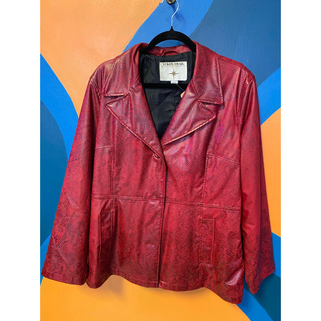 Yukon Trail Red Midwaist Snakeskin Faux Leather Coat Jacket Women's Size Large