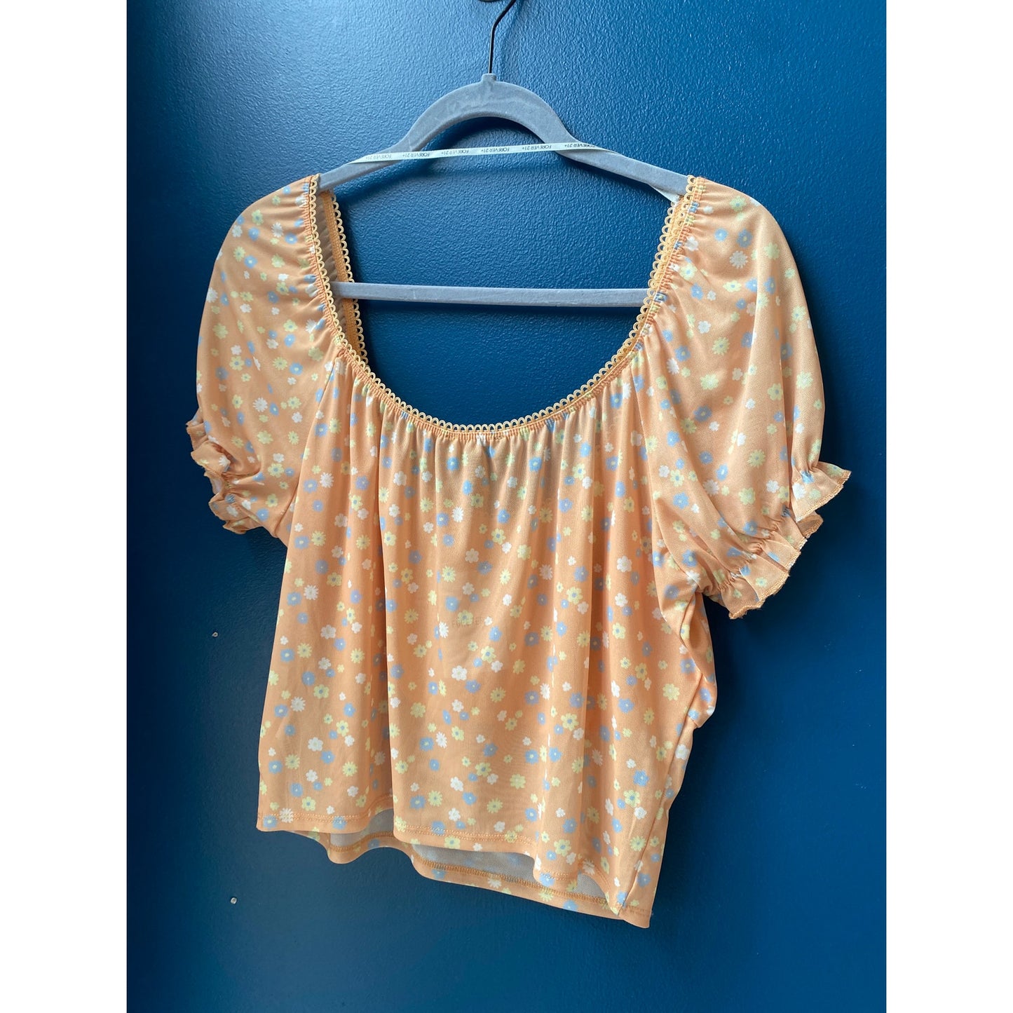 Forever 21 Orange Floral Crop Top Puff Sleeve Women's Size 0X NWT