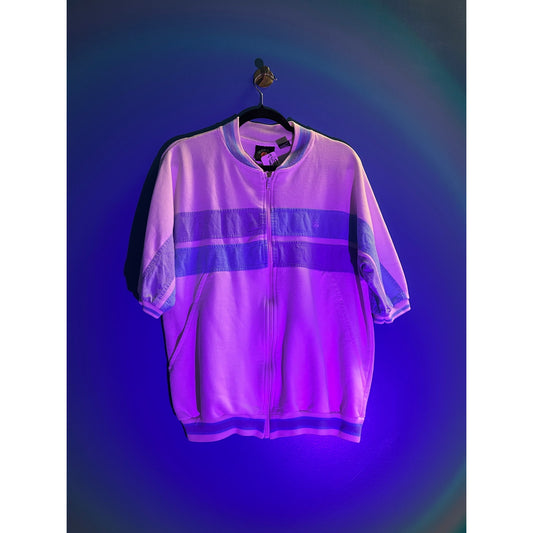 Beach Gear Blue White Full Zip Short Sleeve Shirt Men's Size Medium