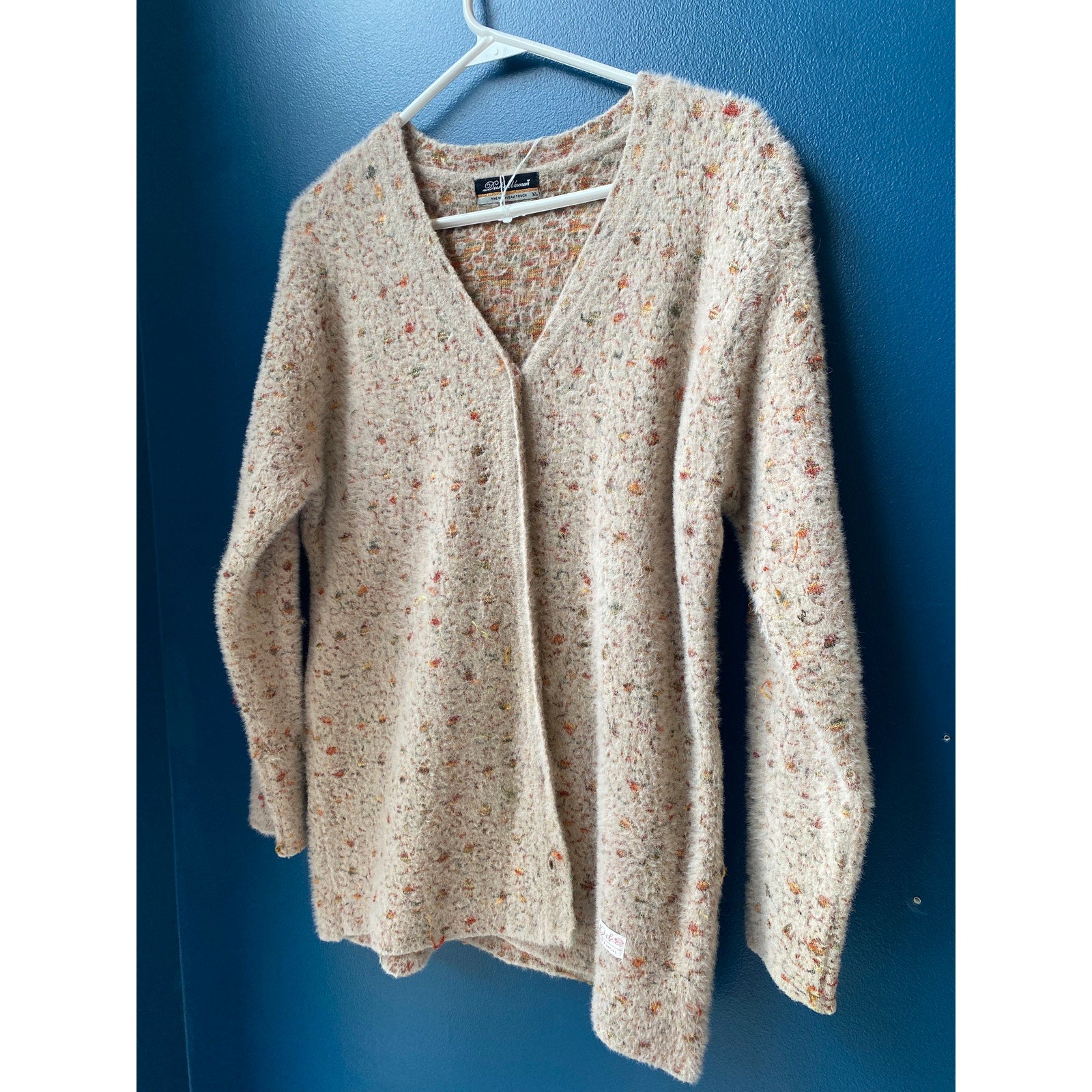 Vintage Duke Fuzzy Sparkle Embroidered Button Snap Cardigan Sweater  Womens XL