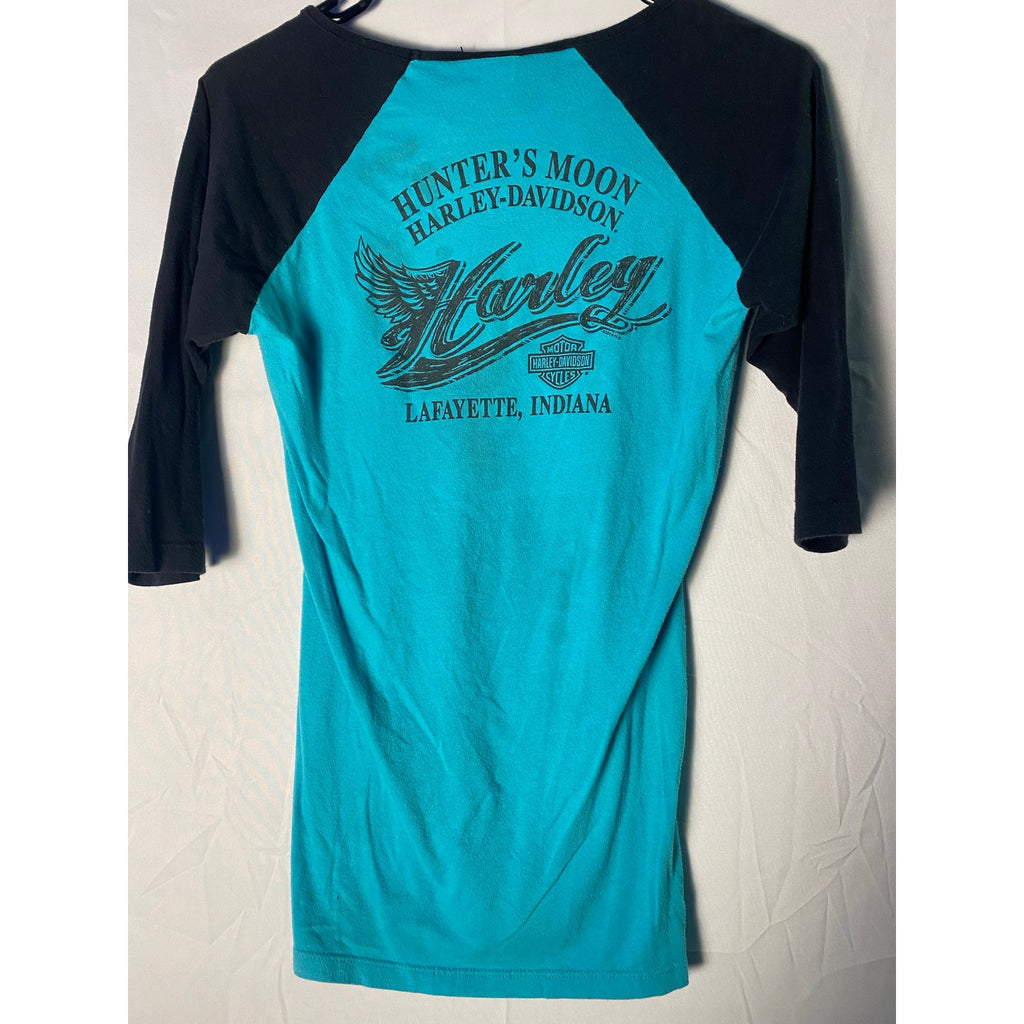 Harley Davidson Motorcycles Lafayette, Indiana Raglan Shirt Women's Size Small
