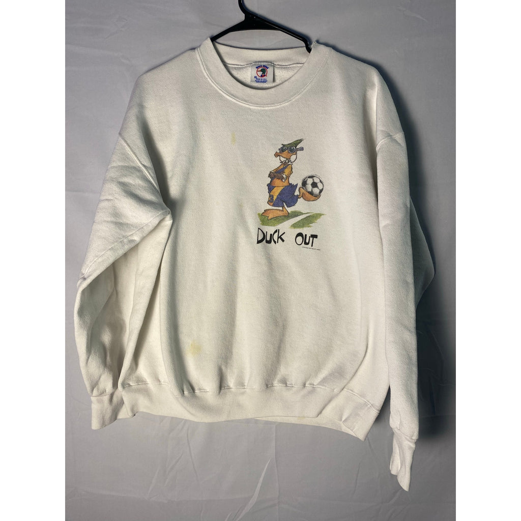 Duck Head Duck Out Soccer Ball Print White Crewneck Sweater Size XL Pullover