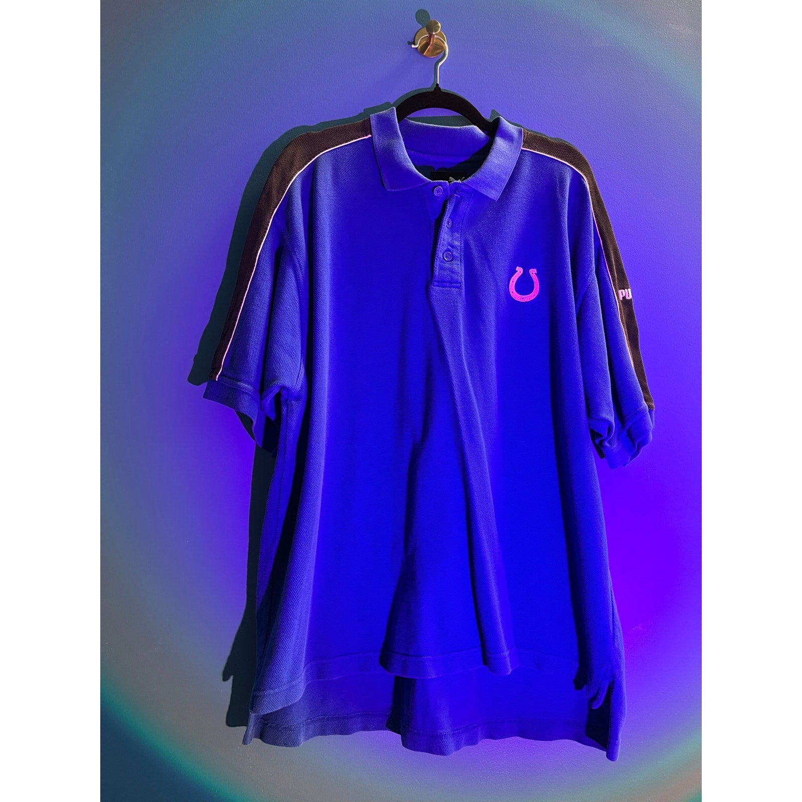Puma Colts Logo Short Sleeve Polo Shirt Blue Black Men's Size XL