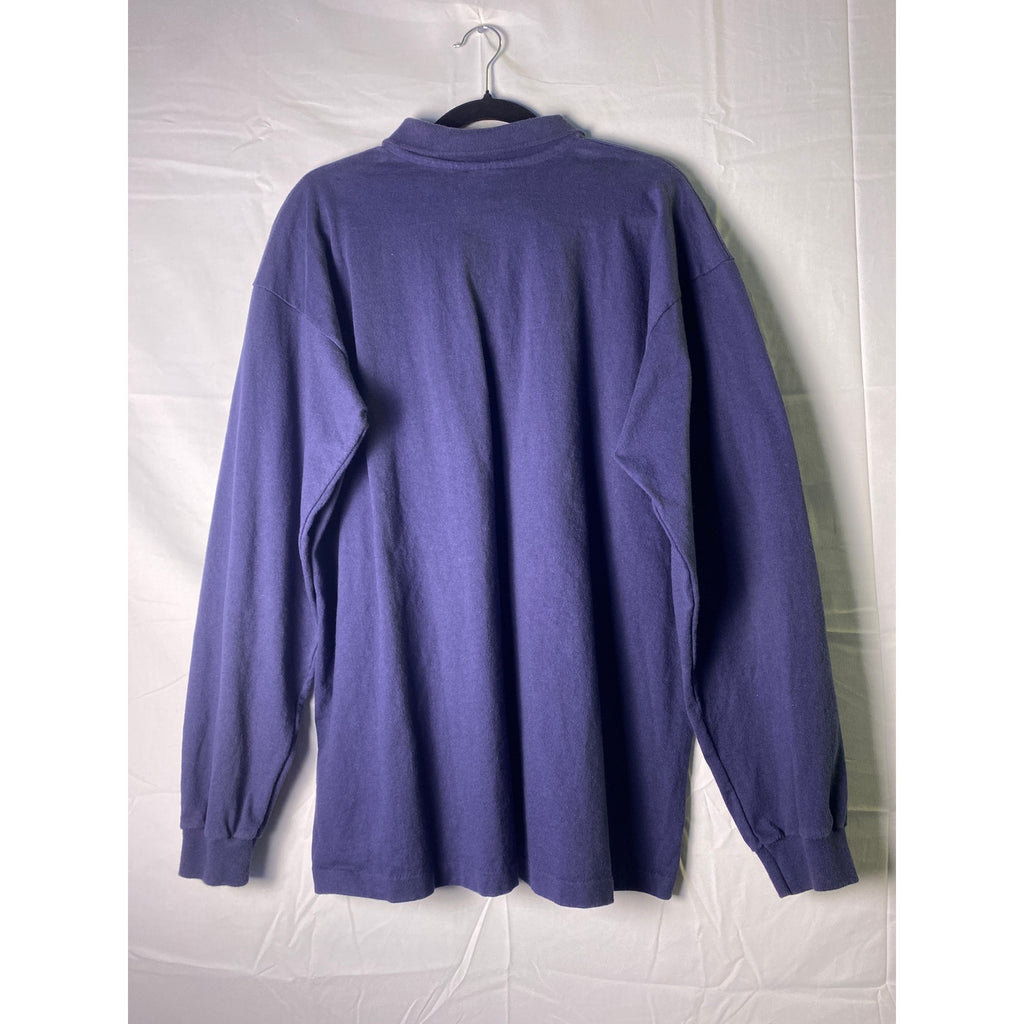 Anvil Navy Blue Long Sleeve Polo Shirt Boston Marathon Men's Size XL