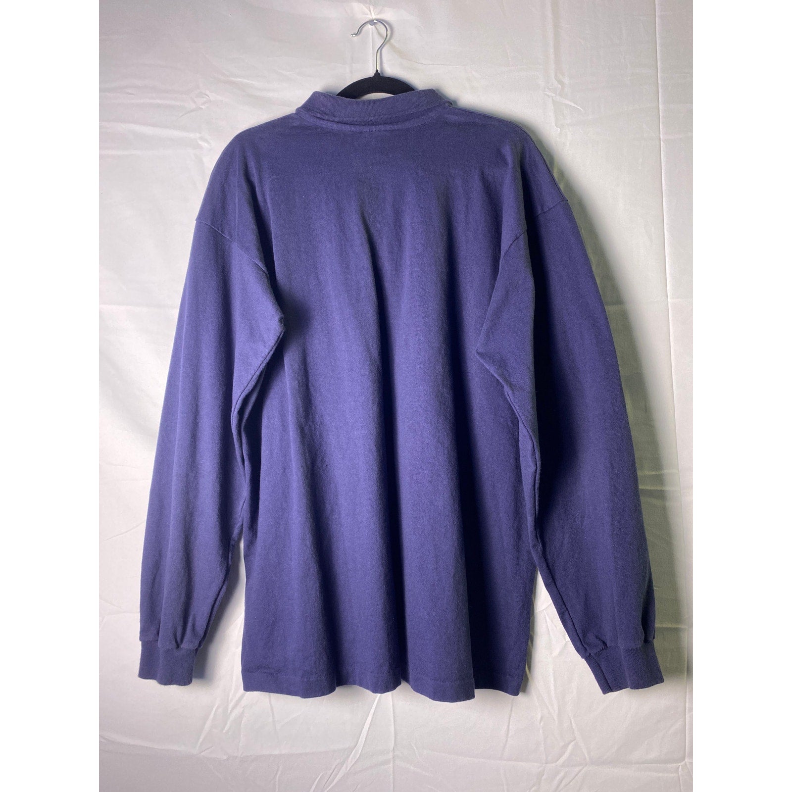 Anvil Navy Blue Long Sleeve Polo Shirt Boston Marathon Men's Size XL