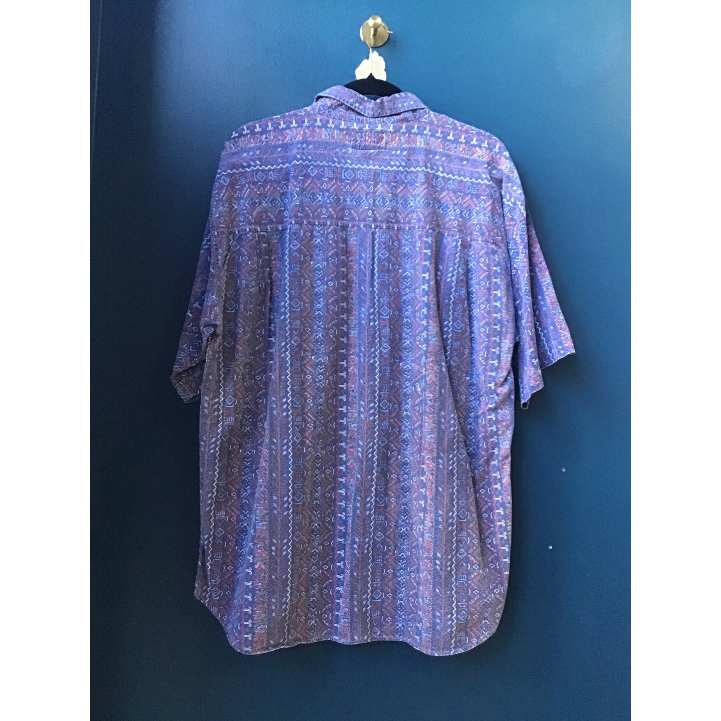 Weekends Blue Western Aztec Button Up Short Sleeve Shirt Men's Size Large