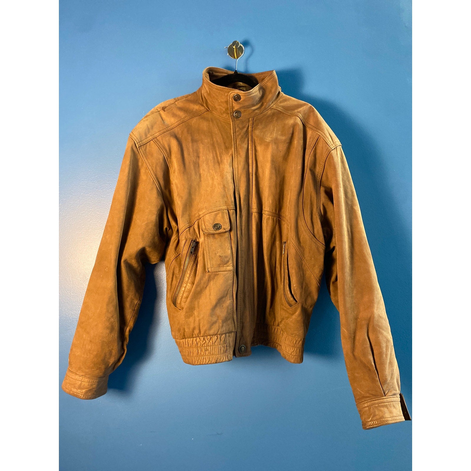 Vintage Wilsons Brown Leather Classic Bomber jacket Button Snap Thinsulate XL
