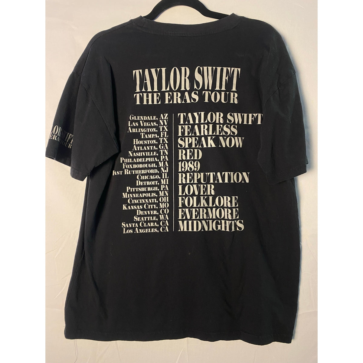 Taylor Swift The Eras Tour North American 2023 Merch Black Print T-Shirt Large