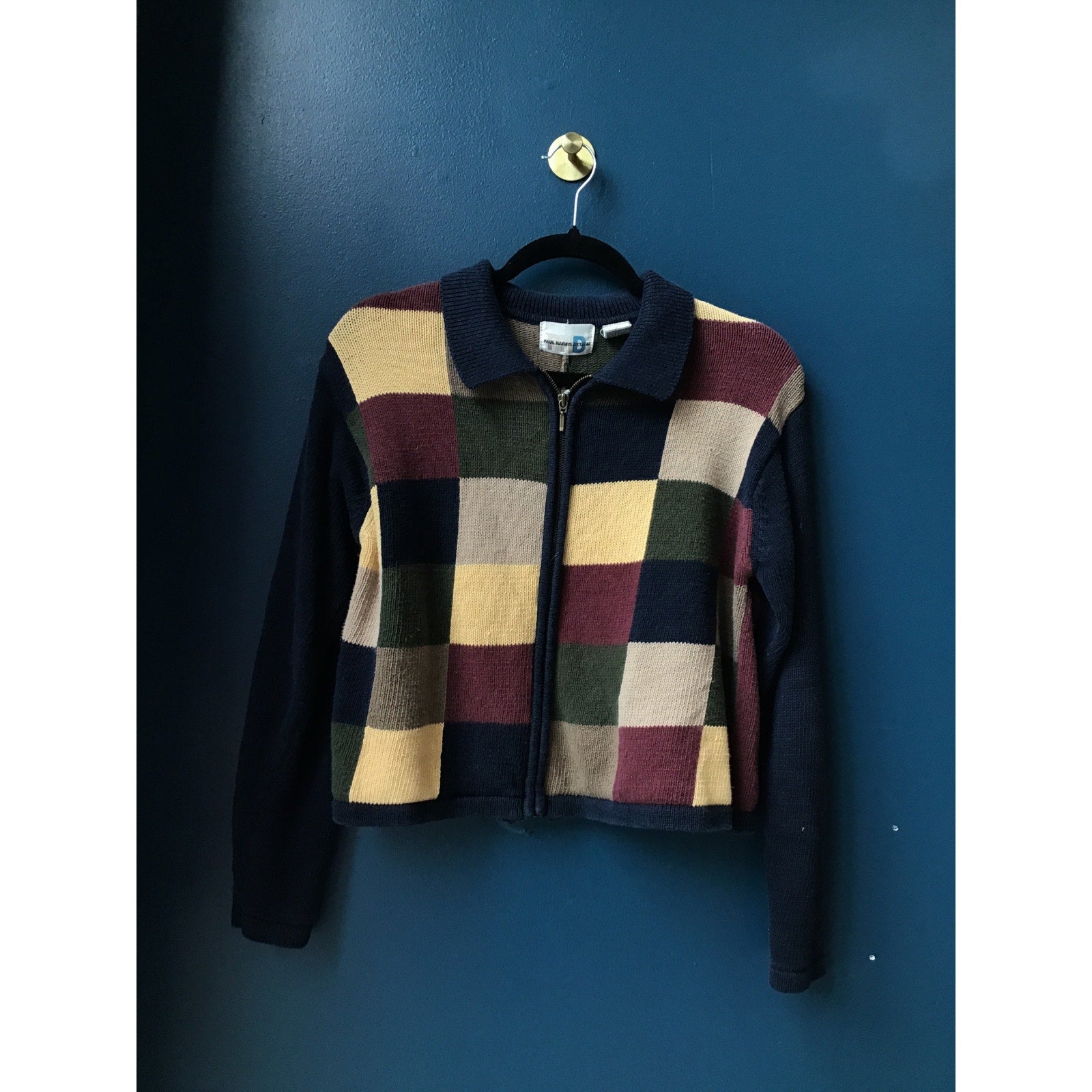 Paul Harris Colorblock Design Full Zip Multi Cardigan Sweater Women's Size Small