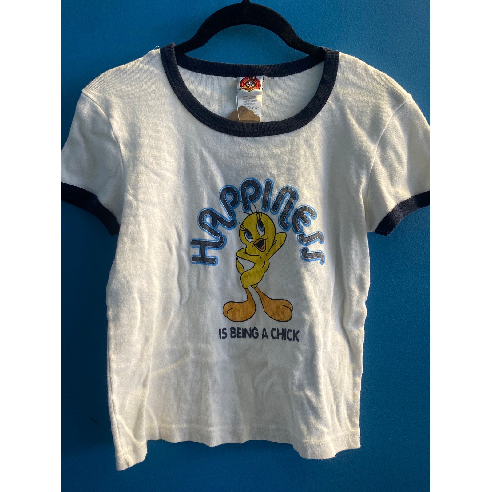 90s Y2K Looney Tunes Tweety Bird Happiness is being a Chick Crop Top Baby Tee M