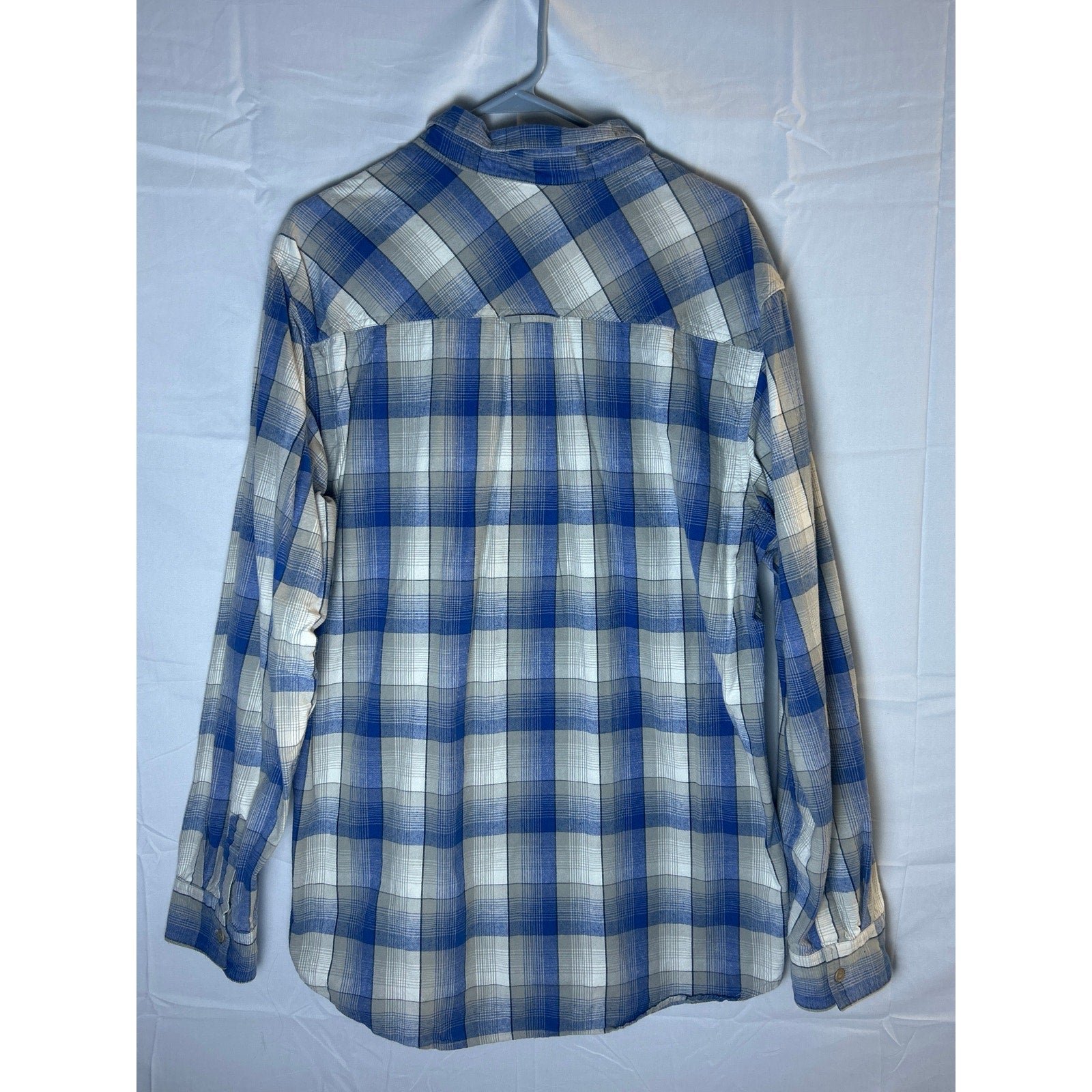 Quiksilver Blue White Plaid Button Up Long Sleeve w/ Pockets Shirt Men's Size XL