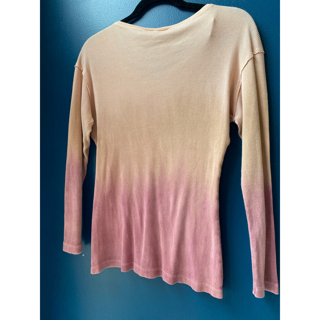 24 Karat Y2k Pink Dip Dye Beaded Knit Top V-neck Long Sleeve Women's Size Medium
