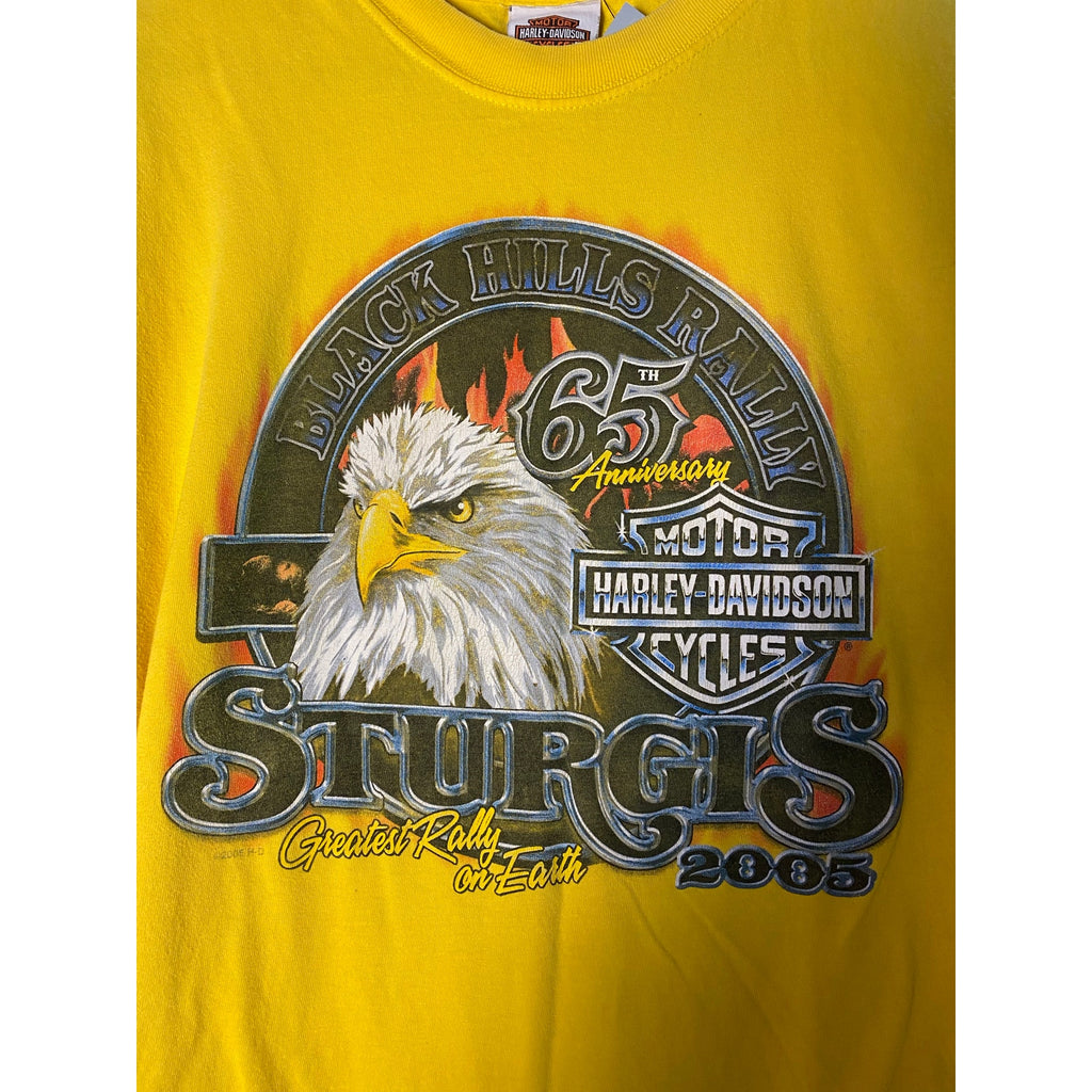 Harley Davidson STURGIS Black Hills Rally 2005 Yellow Shirt Men's Size XL-2XL?